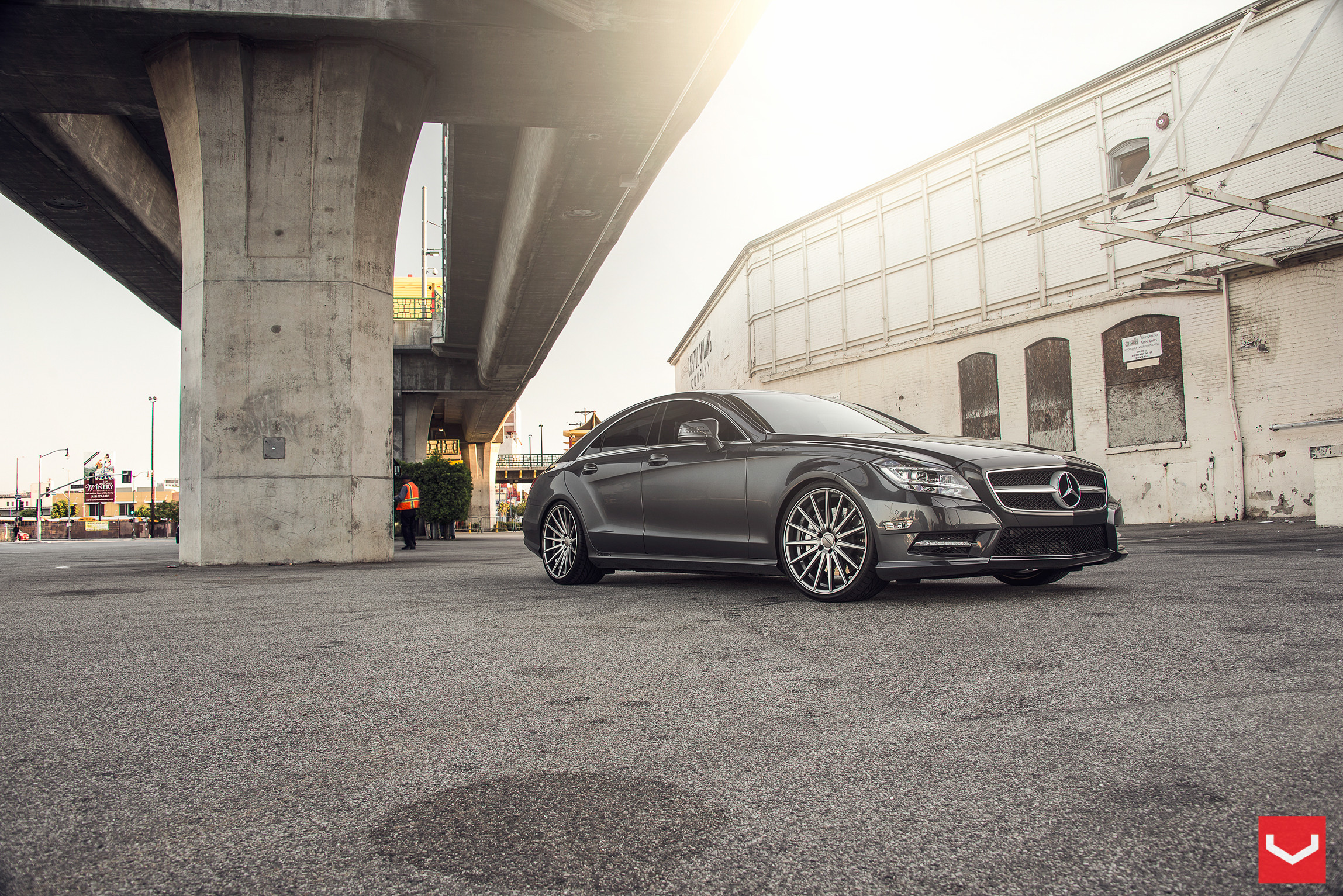 Gray Mercedes CLS with Custom Front Bumper - Photo by Vossen