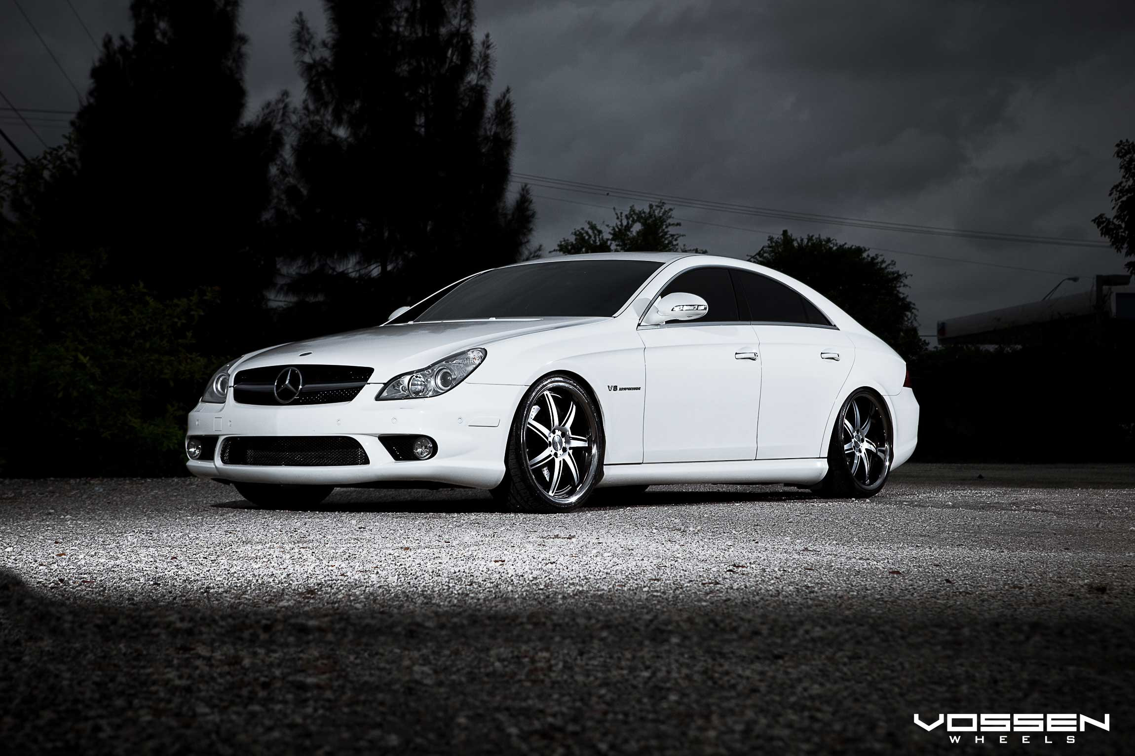White Mercedes CLS V8 with Crystal Clear Headlights - Photo by Vossen