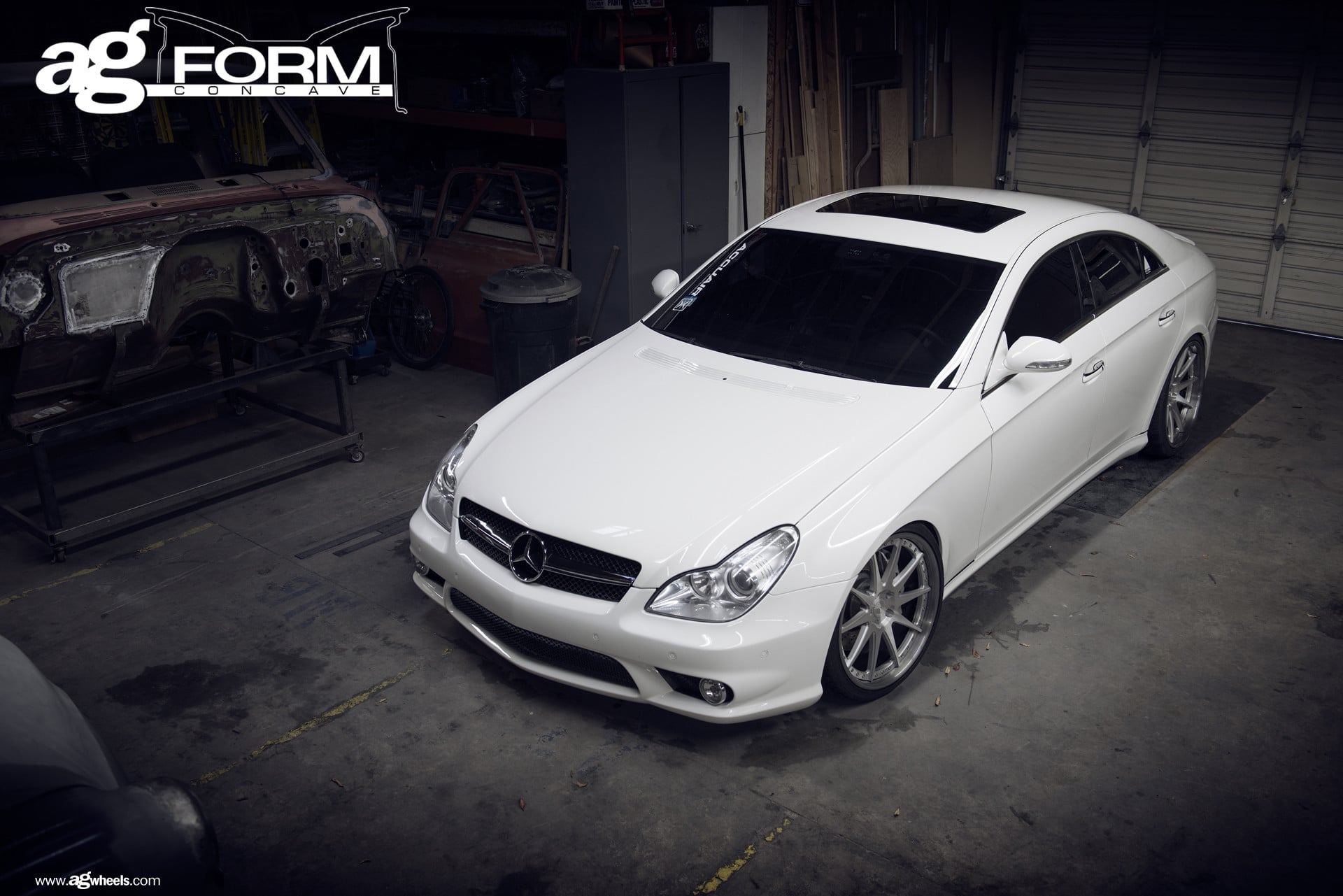 Crystal Clear Headlights on White Mercedes CLS - Photo by Avant Garde Wheels