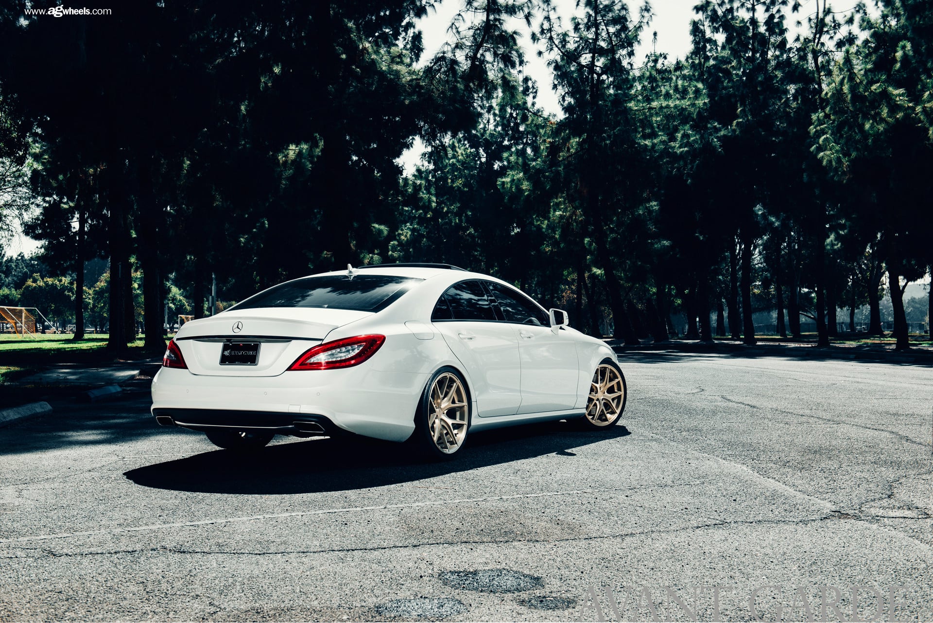 Red LED Taillights on White Mercedes CLS - Photo by Avant Garde Wheels