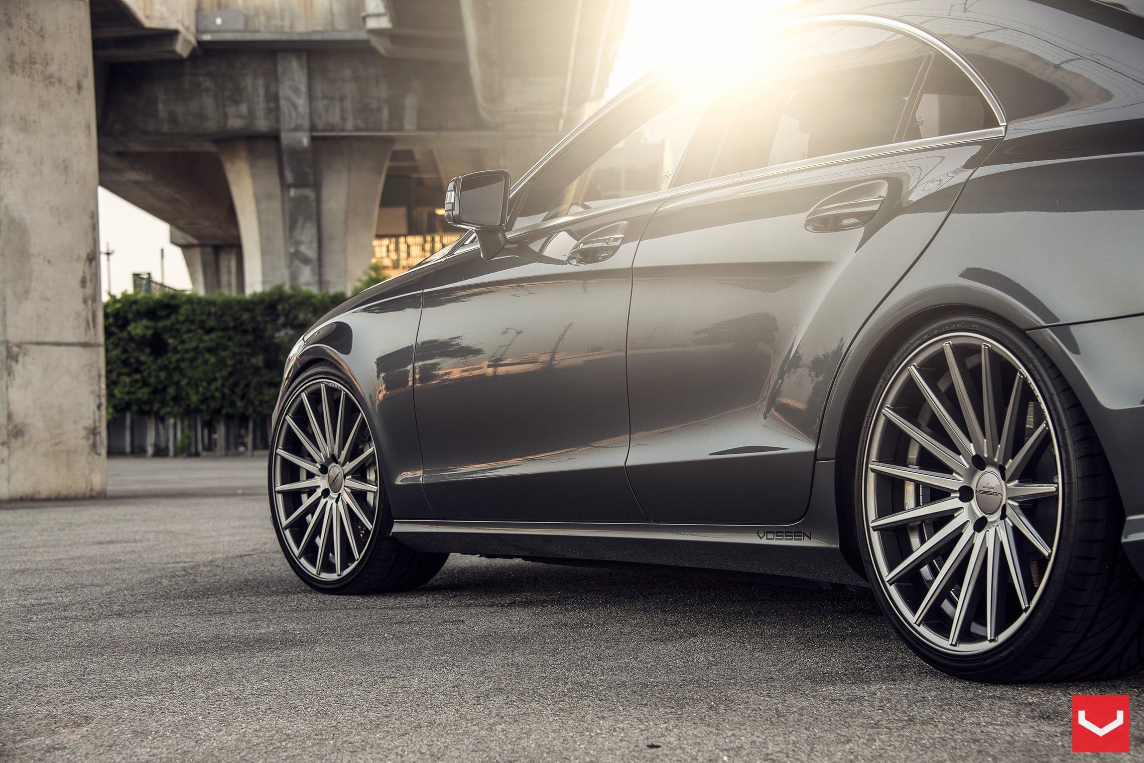 Gray Metallic Mercedes CLS with Custom Vossen VFS Rims - Photo by Vossen