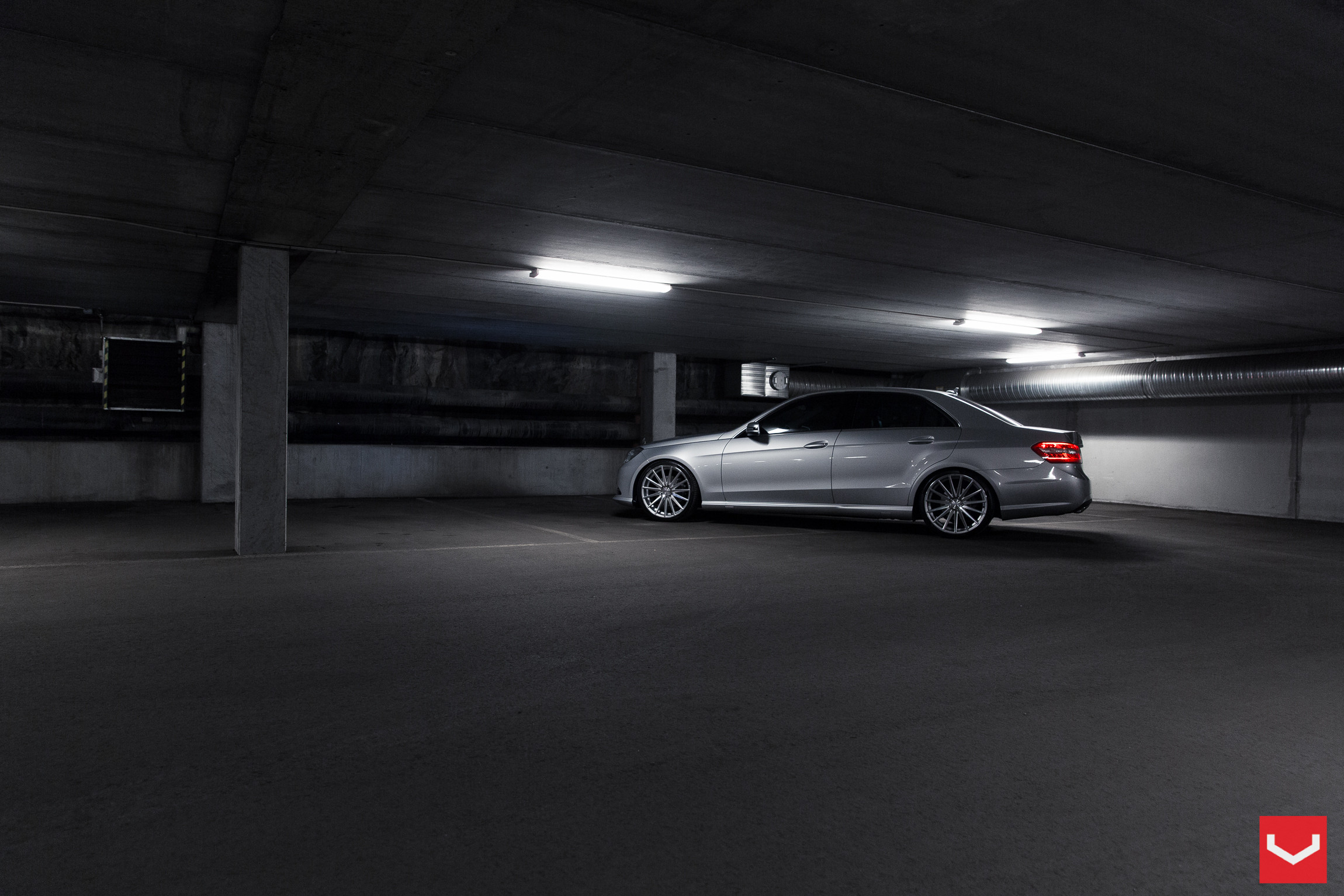 Chrome Vossen Wheels on Silver Mercedes E Class - Photo by Vossen