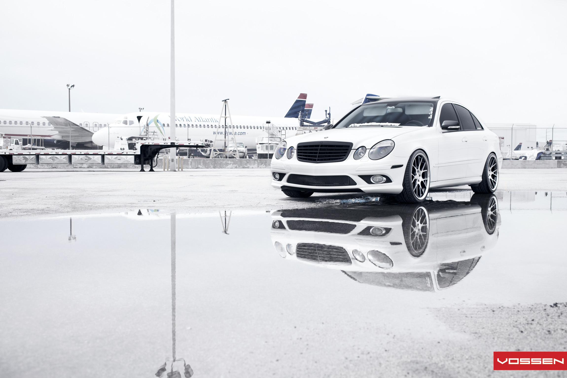 White Mercedes E Class with Blacked Out Grille - Photo by Vossen