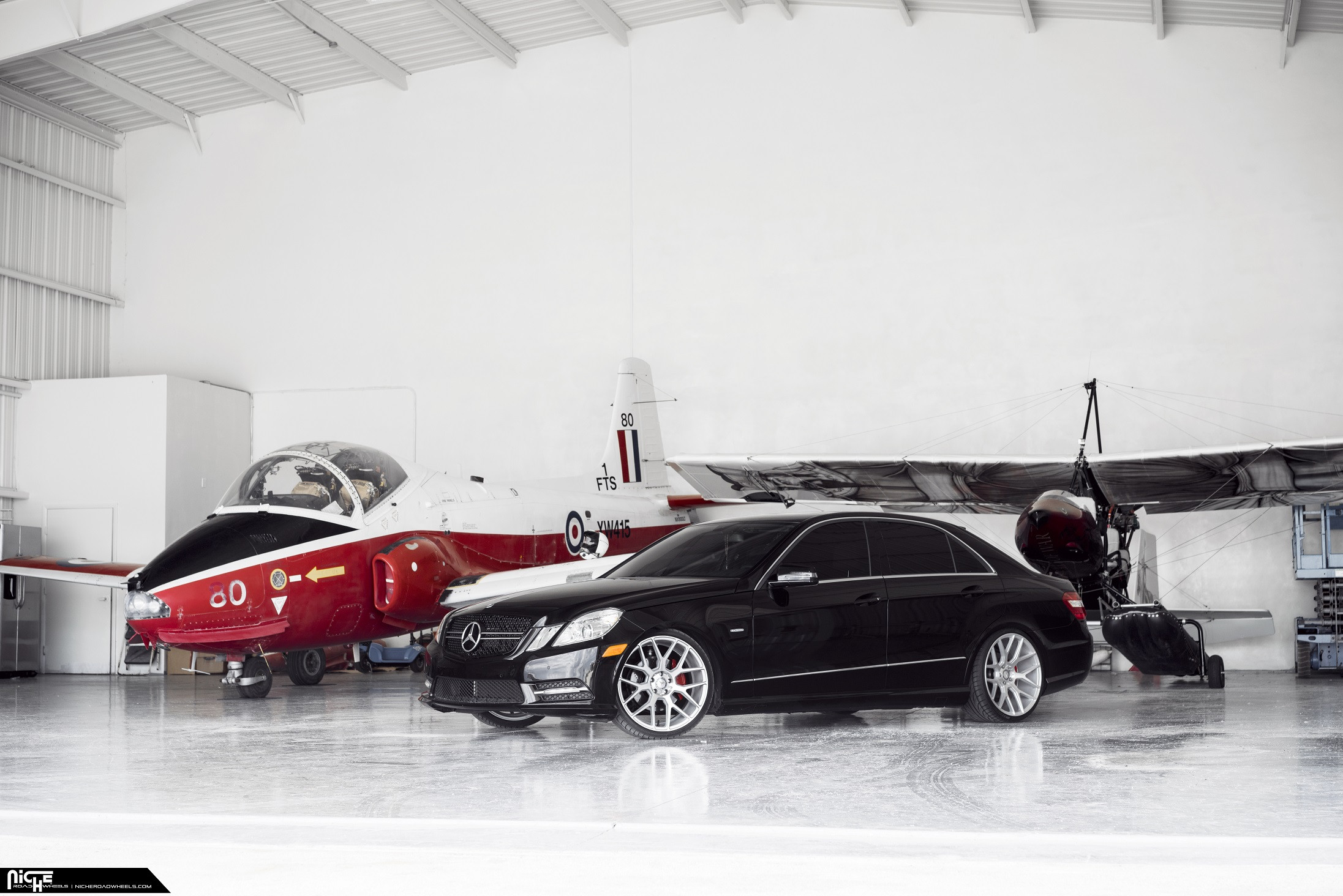 20 Inch Silver Niche Rims on Black Mercedes E Class - Photo by Niche