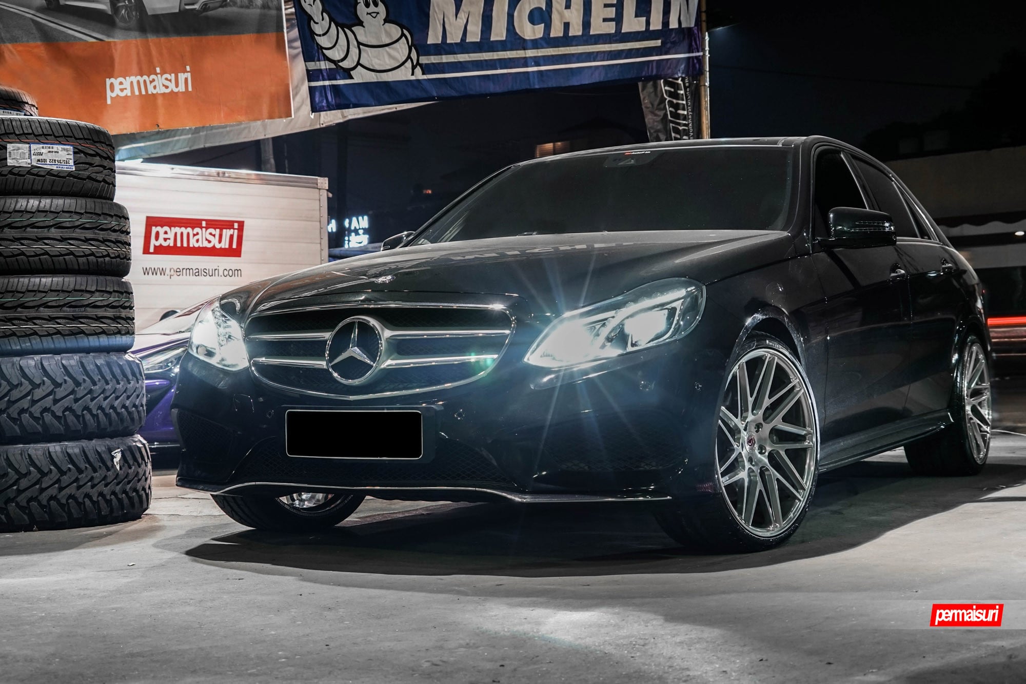 Black Mercedes E Class with Custom LED Headlights - Photo by Vossen