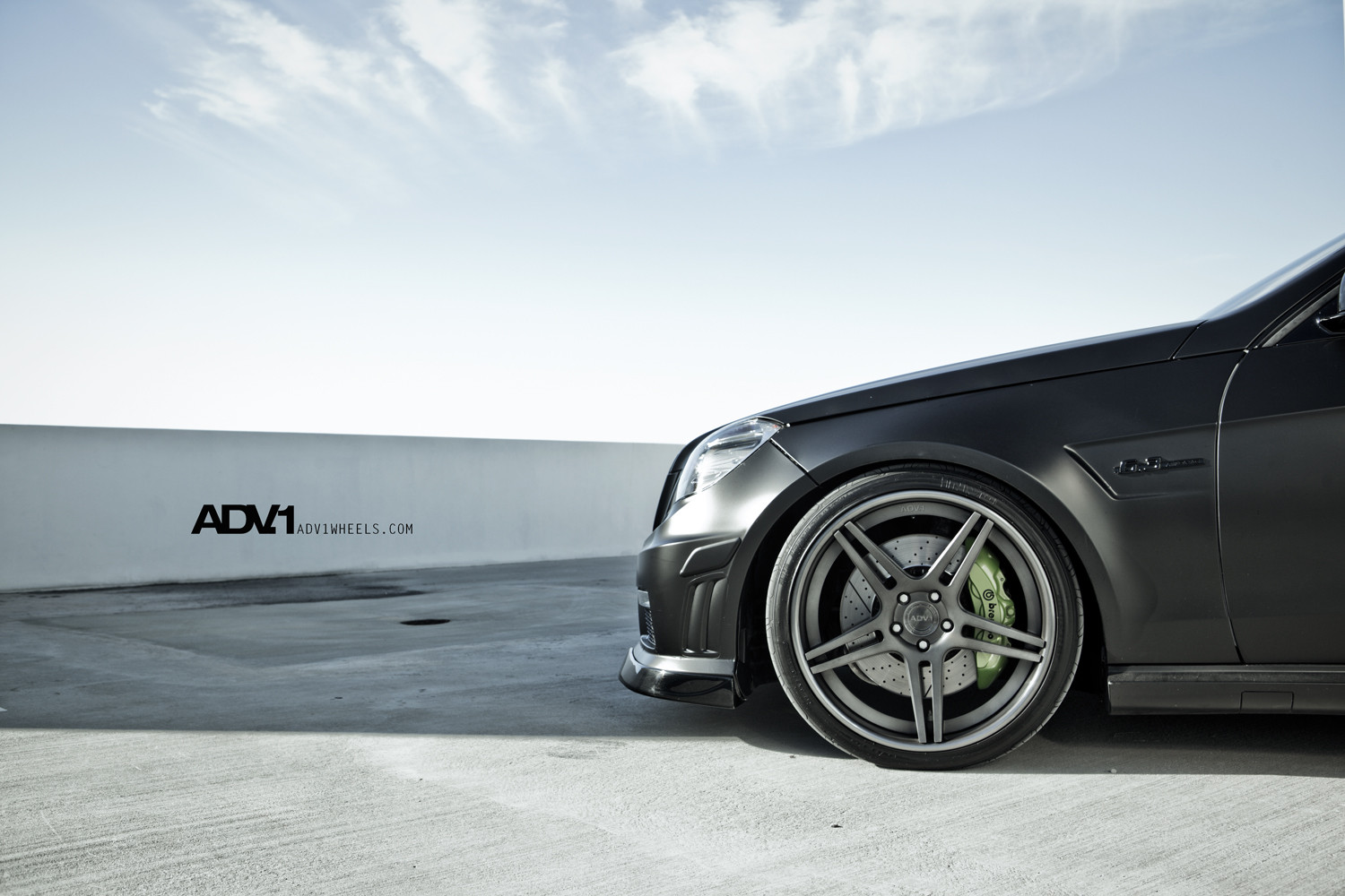 Graphite ADV1 Custom Wheels on Matte Black Mercedes E-Class - Photo by ADV.1