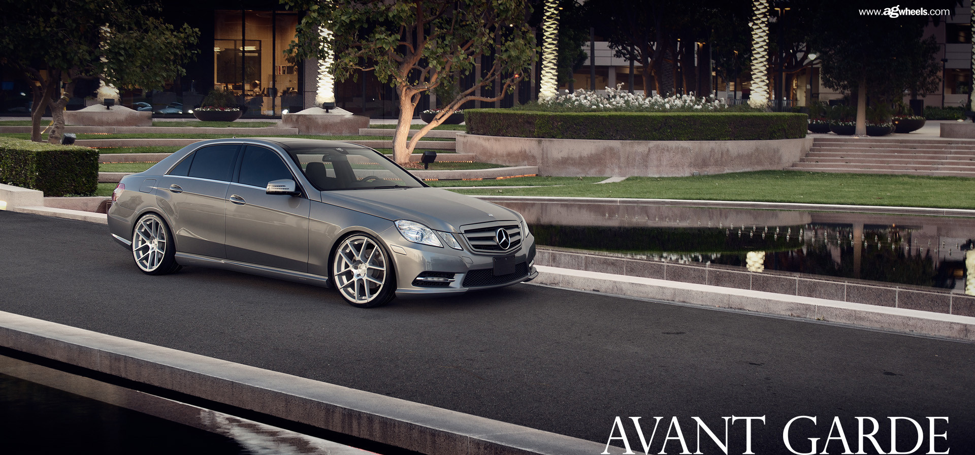 Aftermarket Projector Headlights on Gray Mercedes E-Class - Photo by Avant Garde Wheels