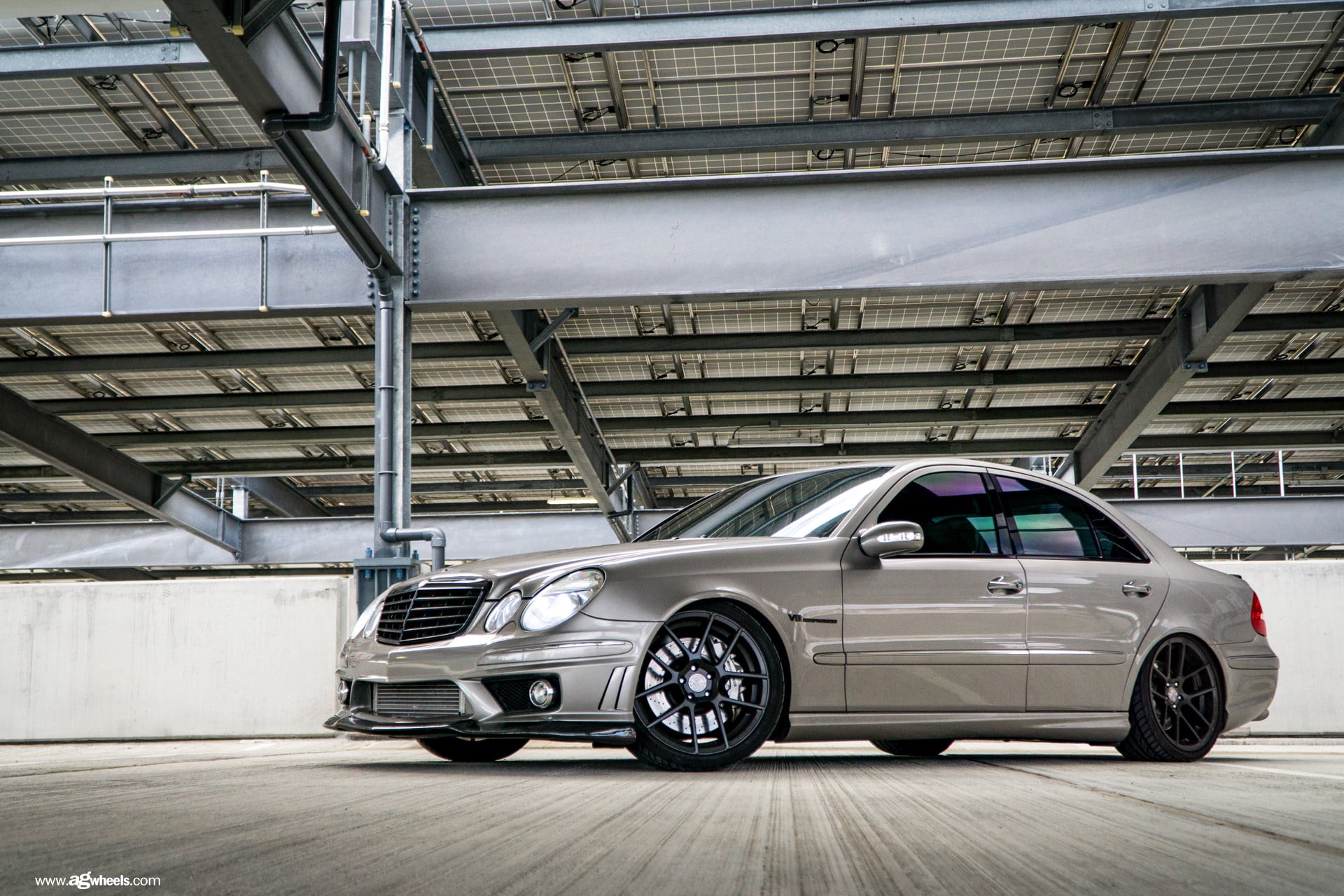 Custom Front Lip on Gray Mercedes E-Class - Photo by Avant Garde Wheels
