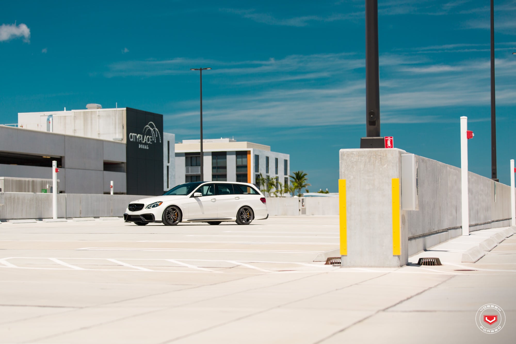 White Mercedes E Class with Custom LED Headlights - Photo by Vossen