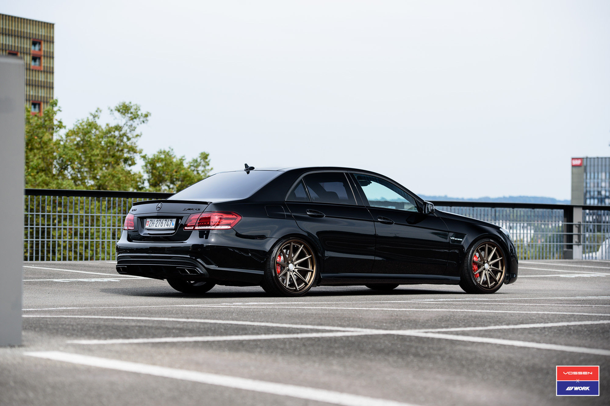 Gloss Black Mercedes E Class with Aftermarket Side Skirts - Photo by Vossen