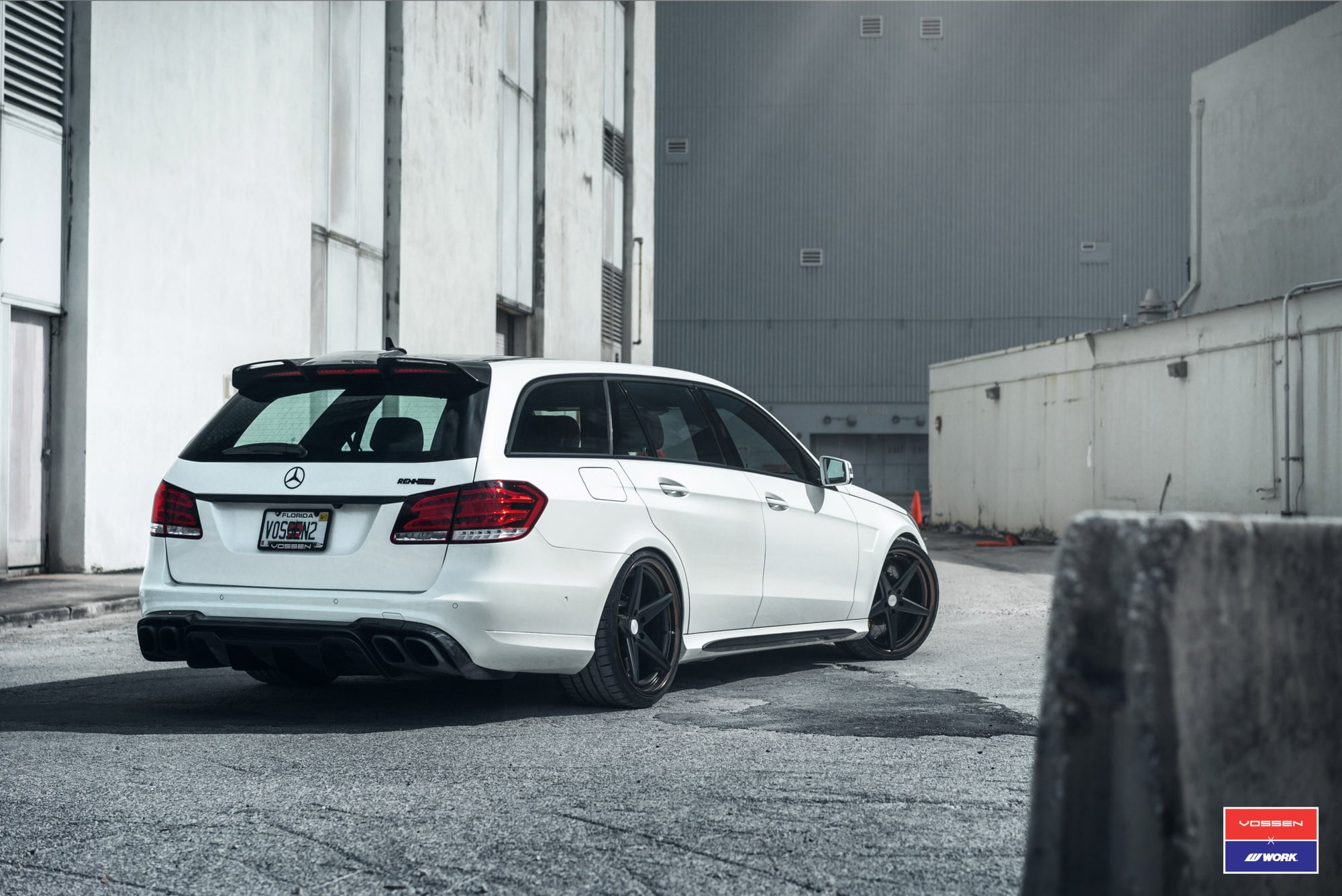 Roofline Spoiler with Lights on White Mercedes E Class - Photo by Vossen