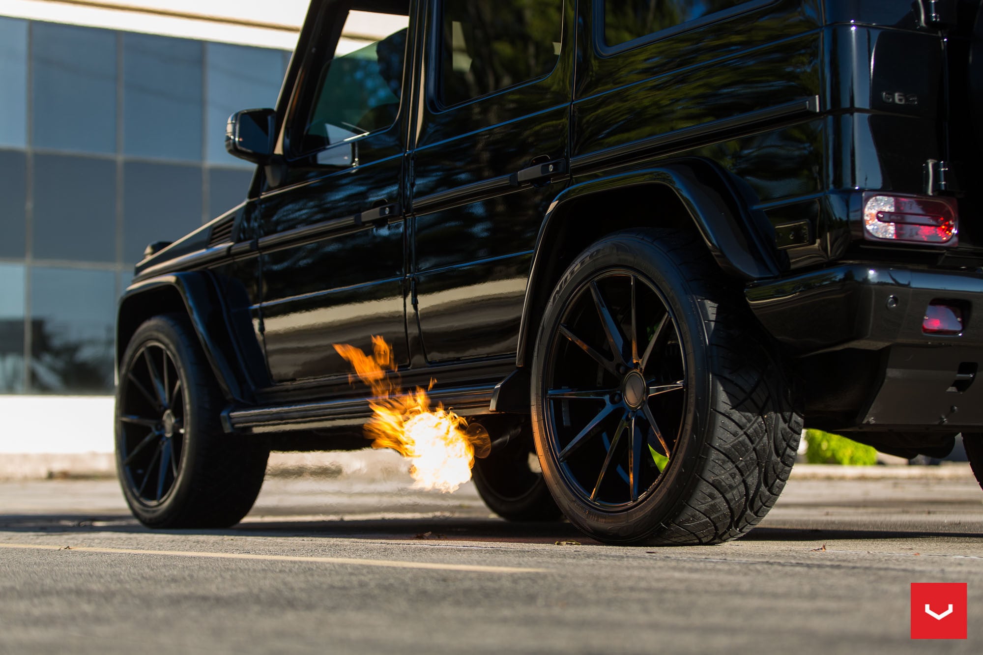 Aftermarket Exhaust System on Black Mercedes G Class - Photo by Vossen