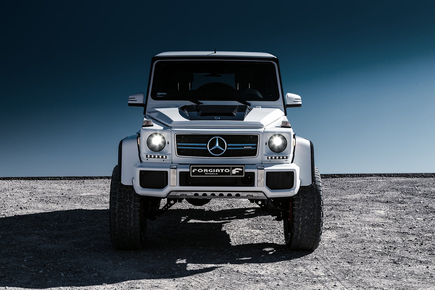White Mercedes G Class with Aftermarket LED Headlights - Photo by Forgiato