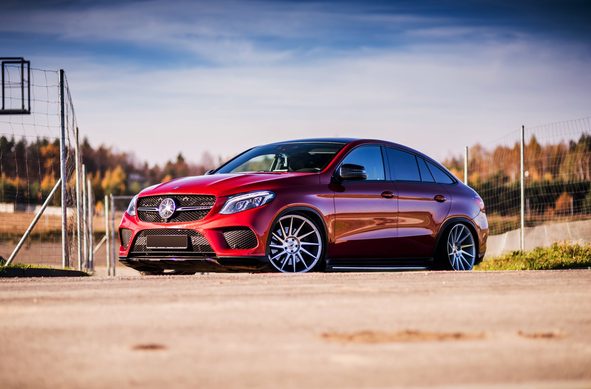 Red Mercedes GLE with Blacked Out Mesh Grille - Photo by JR Wheels
