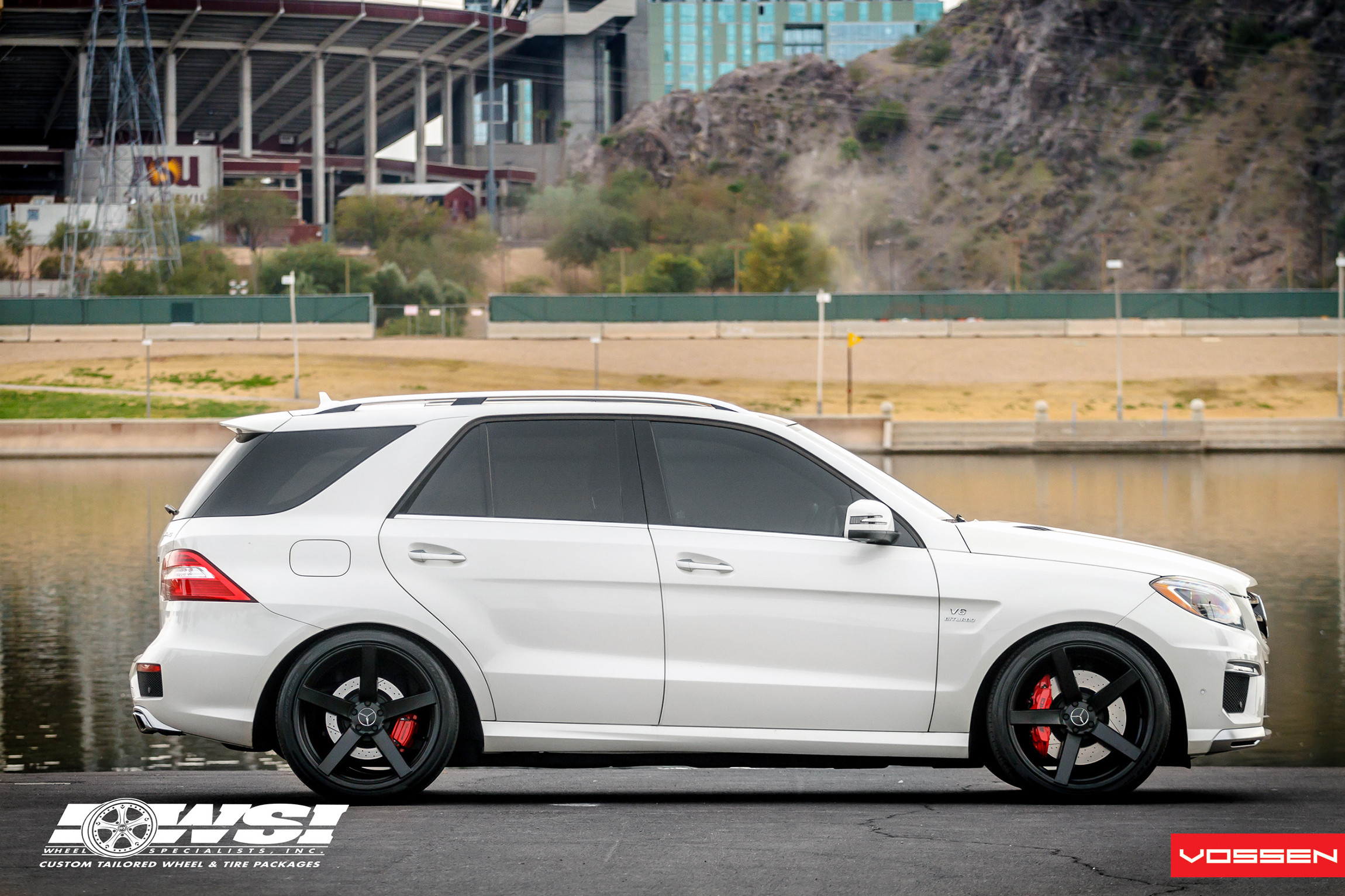 White Mercedes M Class V8 Aftermarket Side Skirts - Photo by Vossen