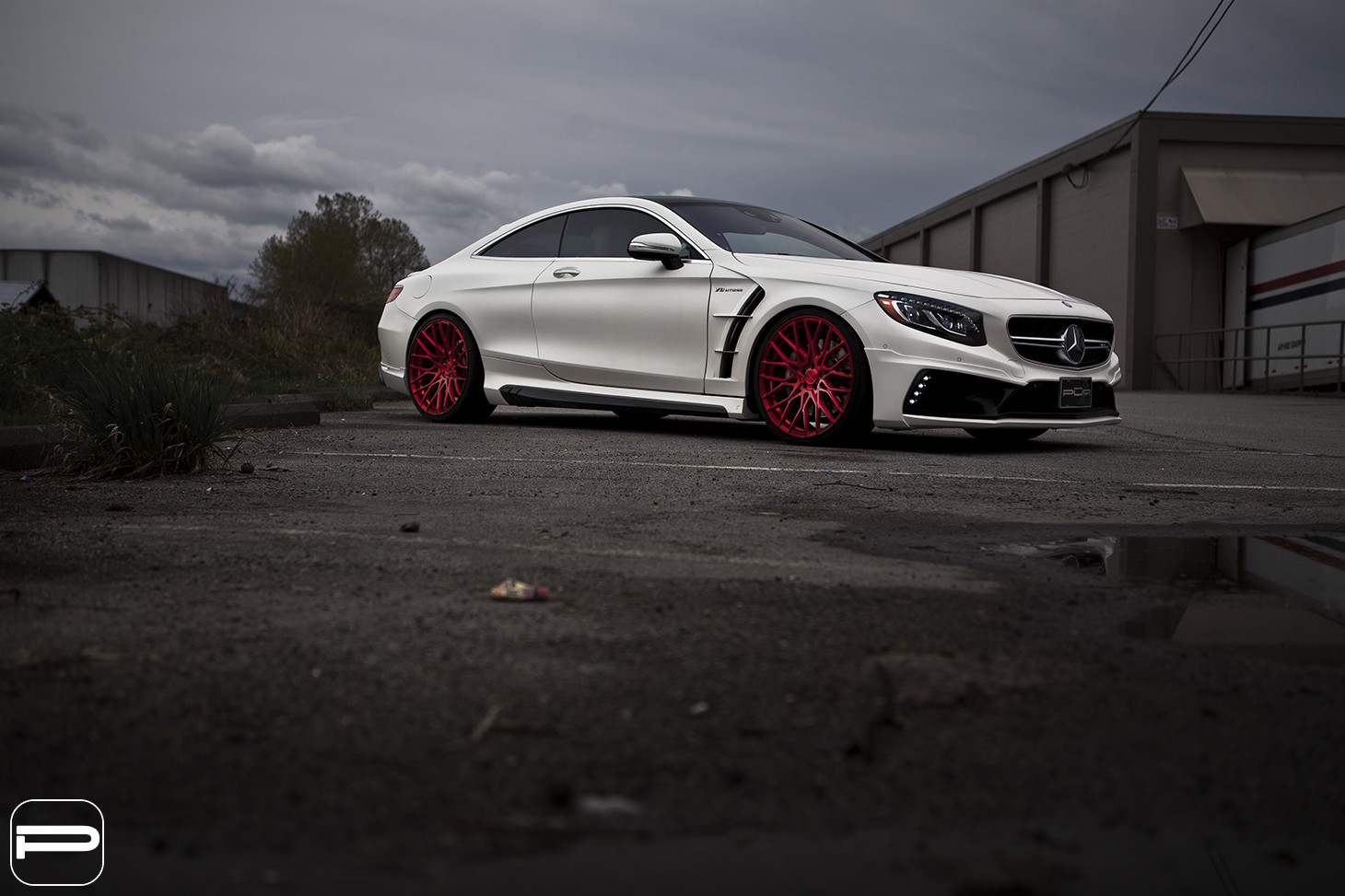Custom White Mercedes S Class Front Bumper - Photo by PUR Wheels