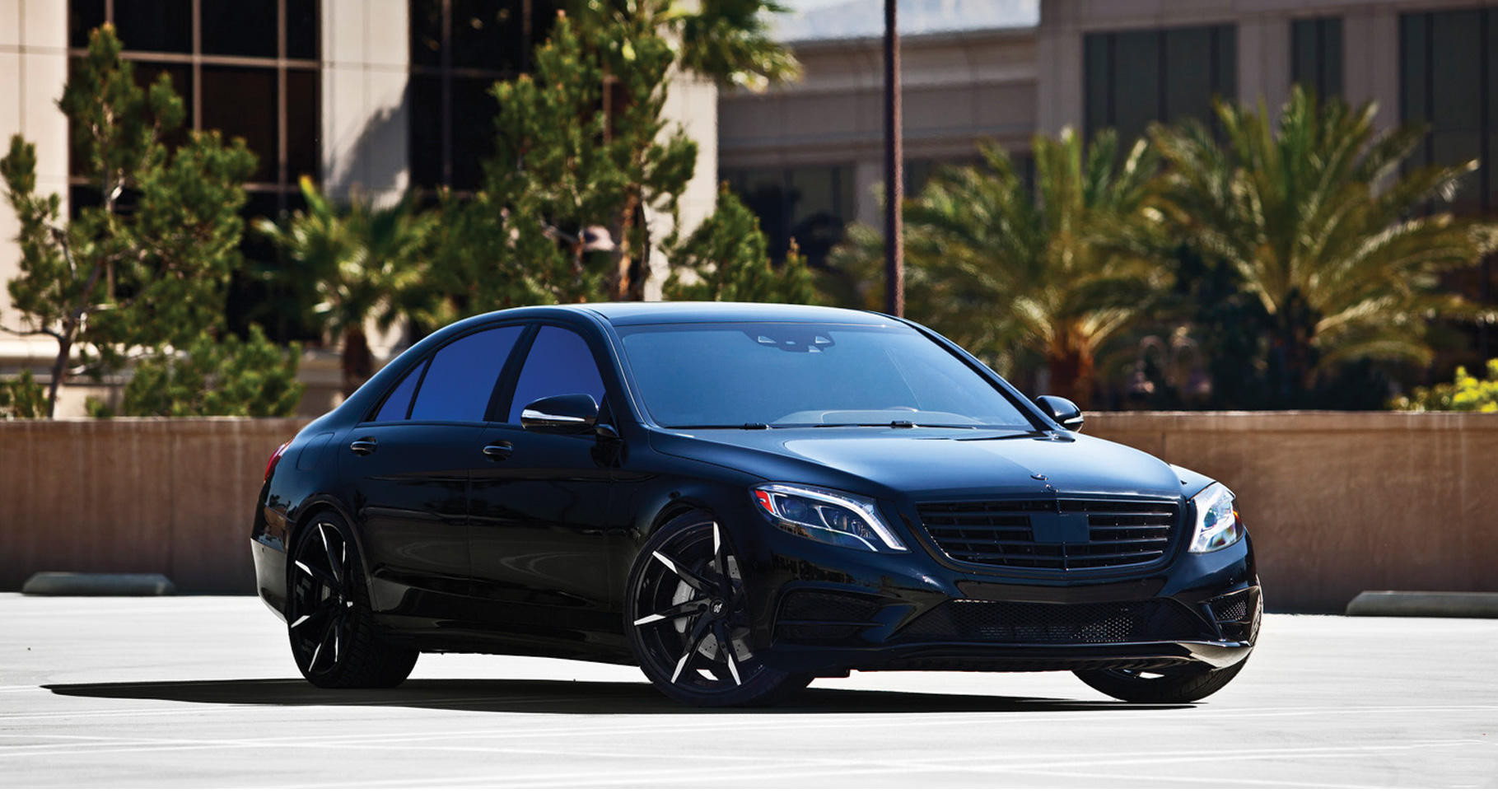 Black Mercedes S-Class with Aftermarket Projector Headlights - Photo by Lexani
