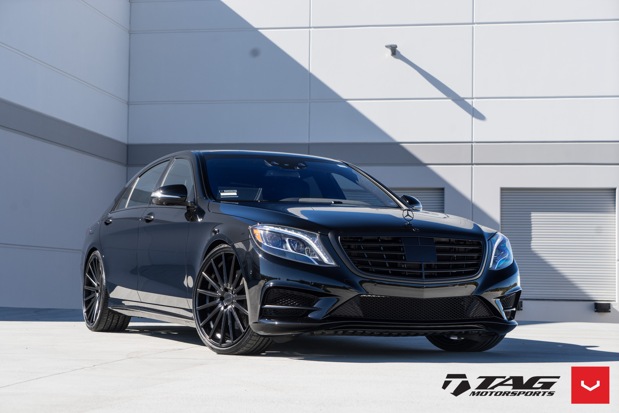 Black Mercedes S Class with Custom Front Bumper Cover - Photo by Vossen
