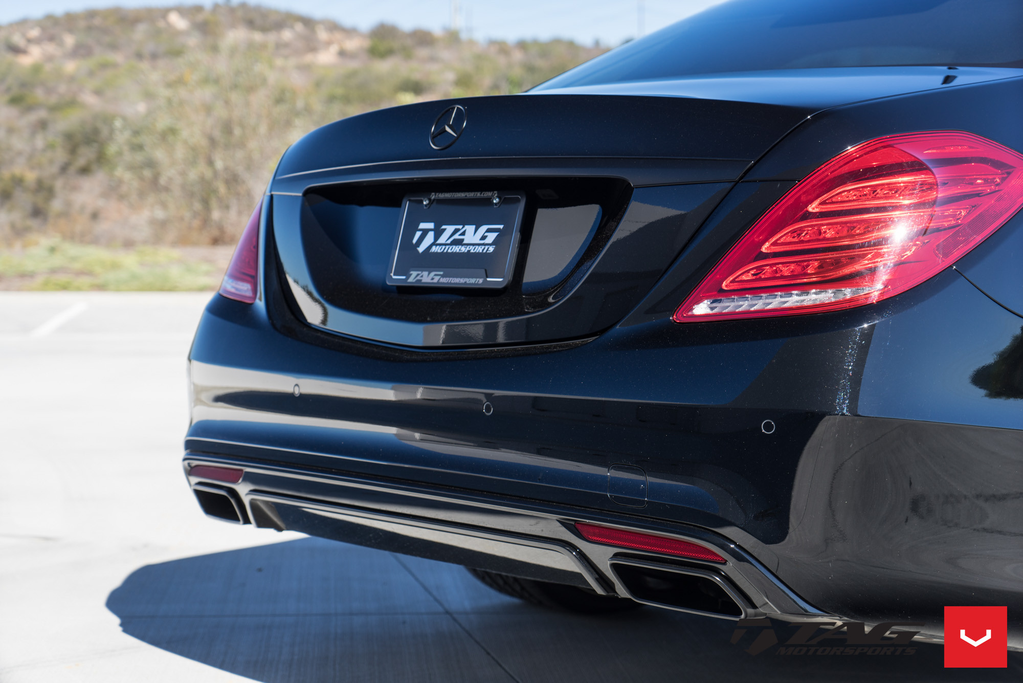 Custom Red LED Taillights on Black Mercedes S Class - Photo by Vossen