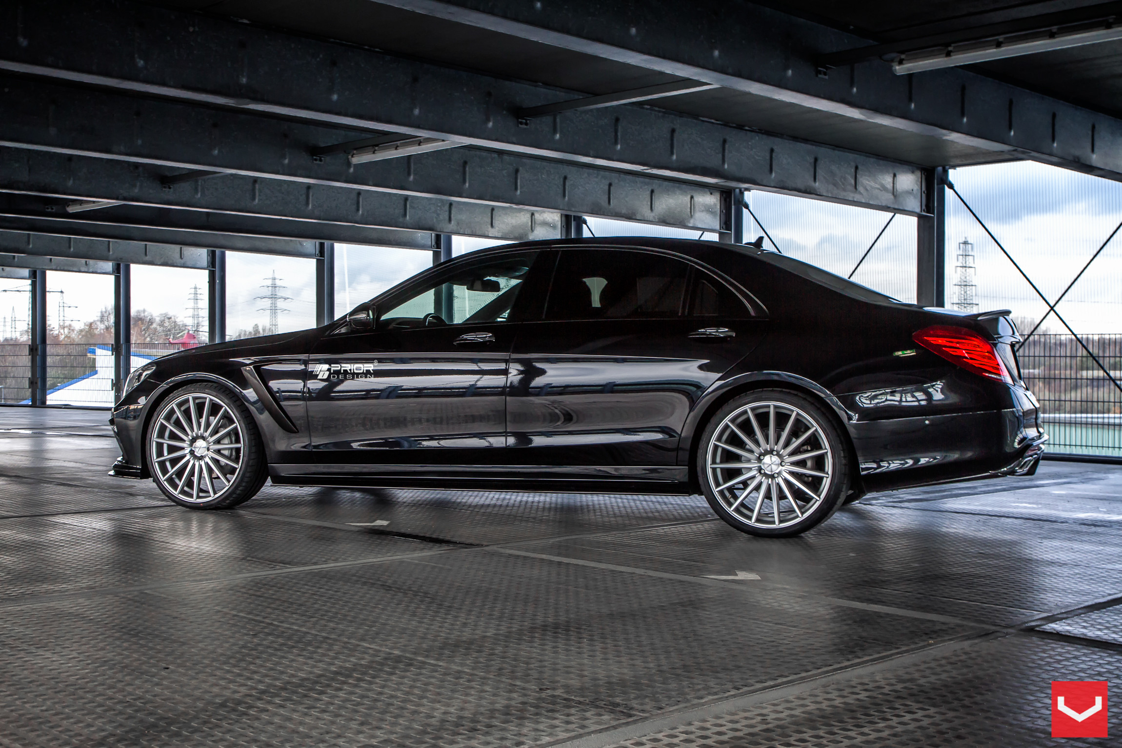 Black Mercedes S Class with Aftermarket Side Skirts - Photo by Vossen