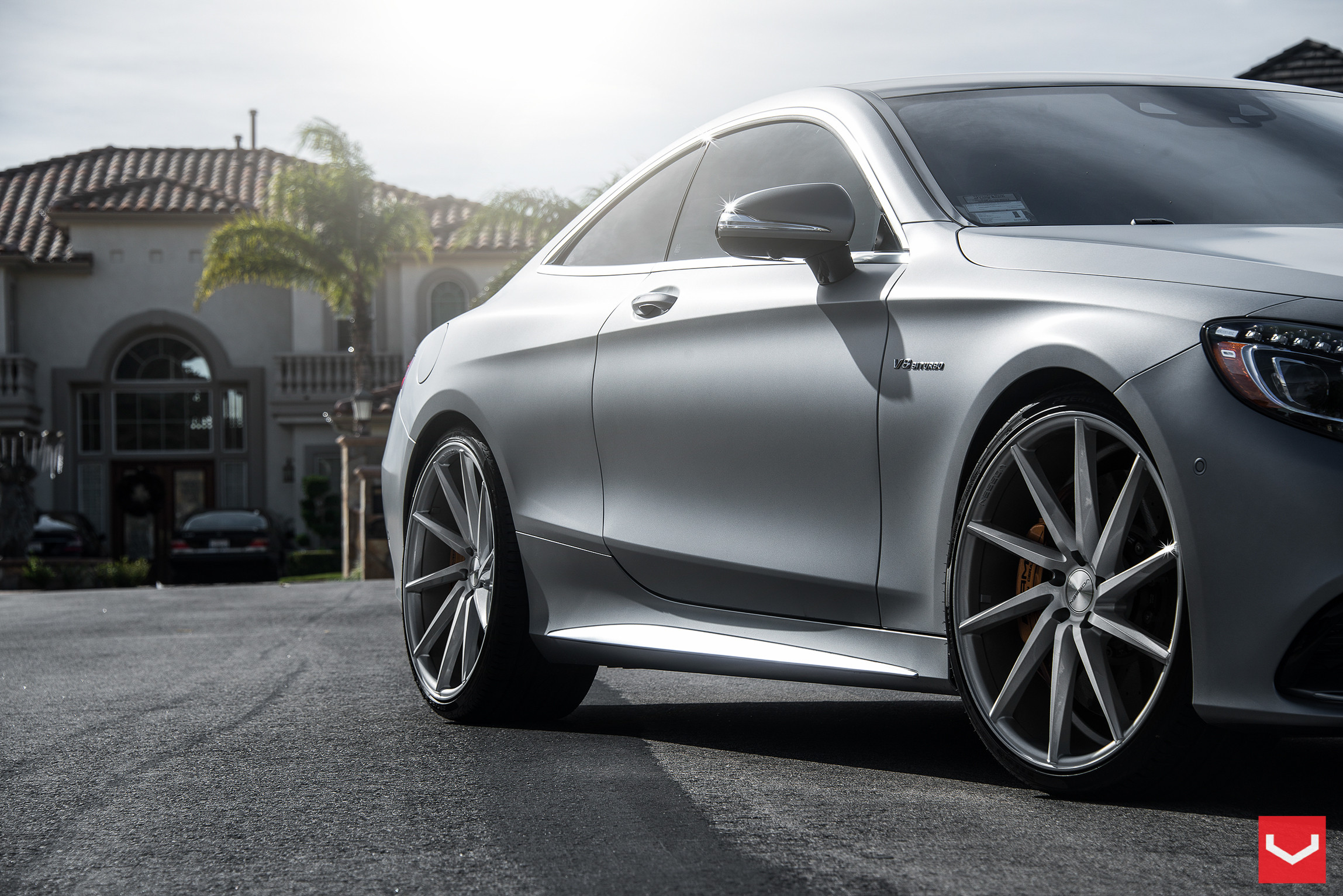 Silver Mercedes S Class V8 with Custom Side Skirts - Photo by Vossen