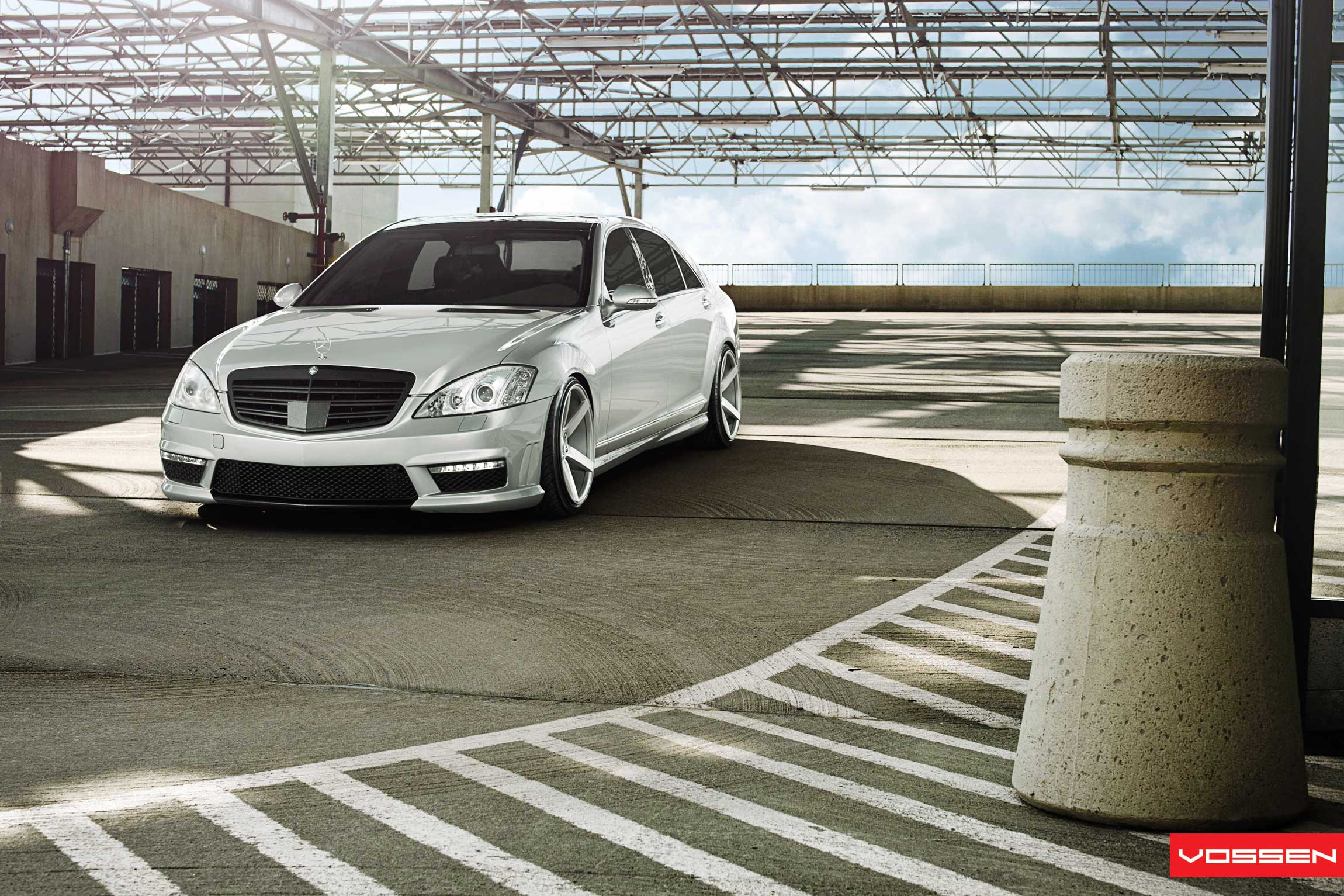 Silver Mercedes S Class with Blacked Out Grille - Photo by Vossen
