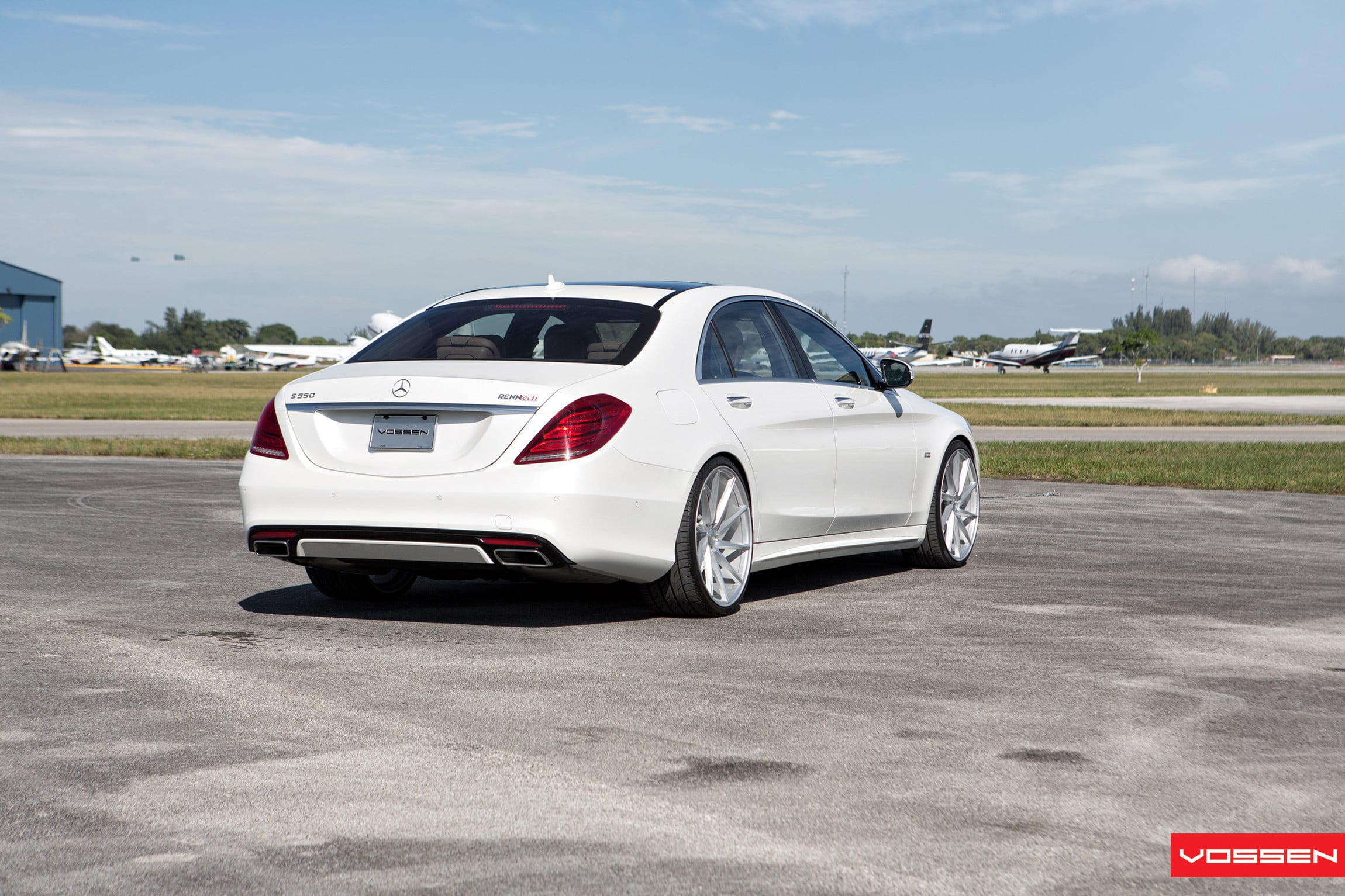 Custom Rear Bumper Cover on White Mercedes S Class 550 - Photo by Vossen