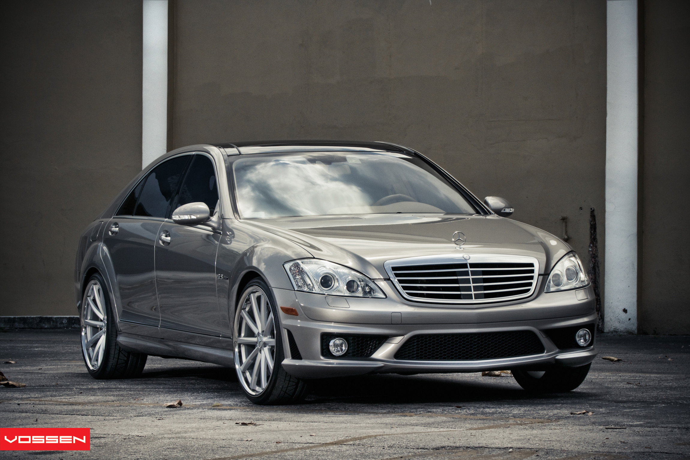 Custom Silver Metallic Mercedes S Class with Halo Headlights - Photo by Vossen