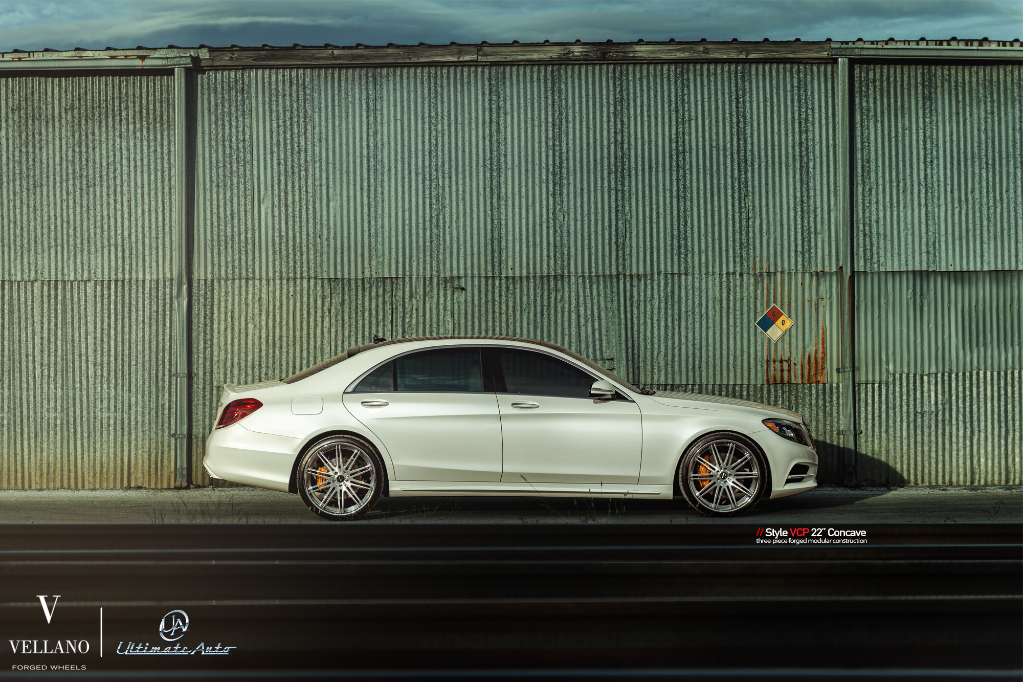 White Pearl Mercedes S-Class Custom Side Skirts - Photo by Vellano