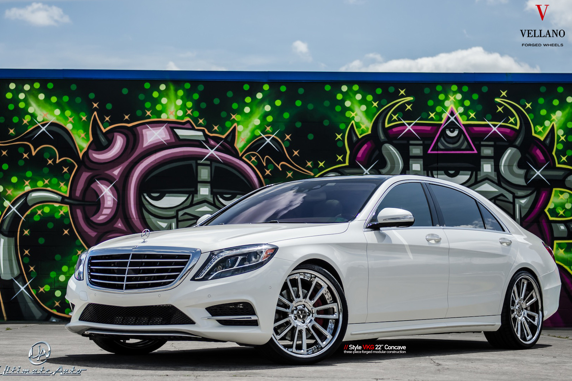 White Mercedes S-Class with Chrome Billet Grille - Photo by Vellano