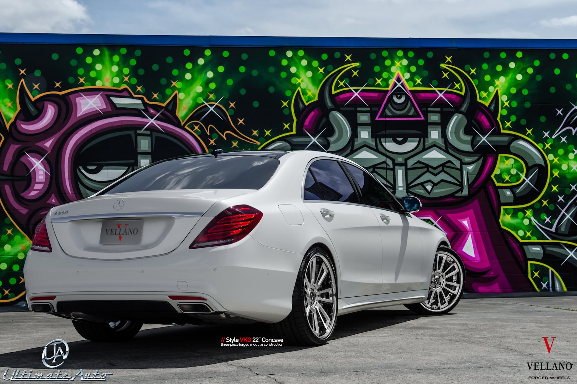 Custom White Mercedes S-Class Rear Diffuser - Photo by Vellano