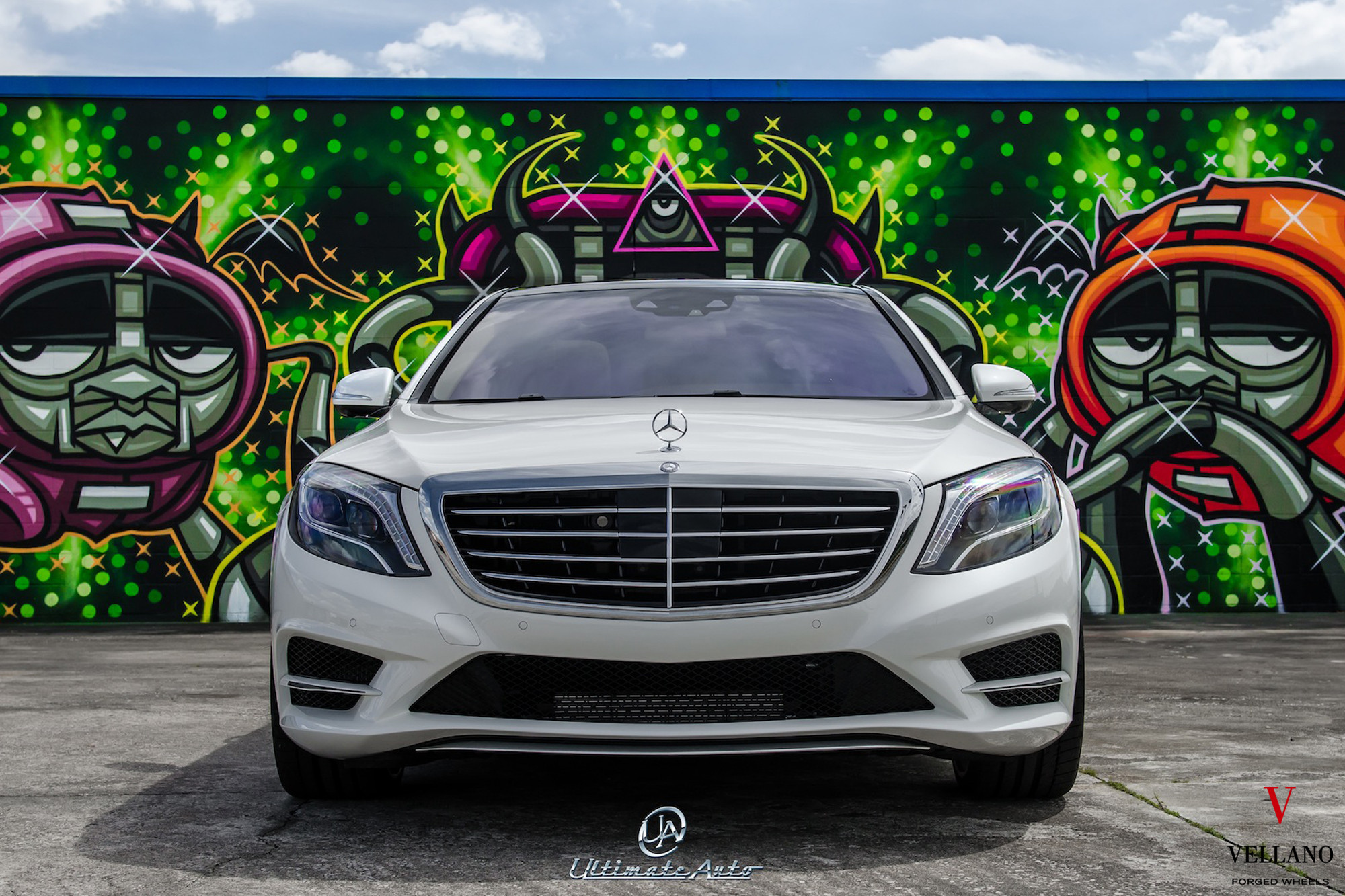 White Mercedes S-Class with Custom Front Bumper - Photo by Vellano