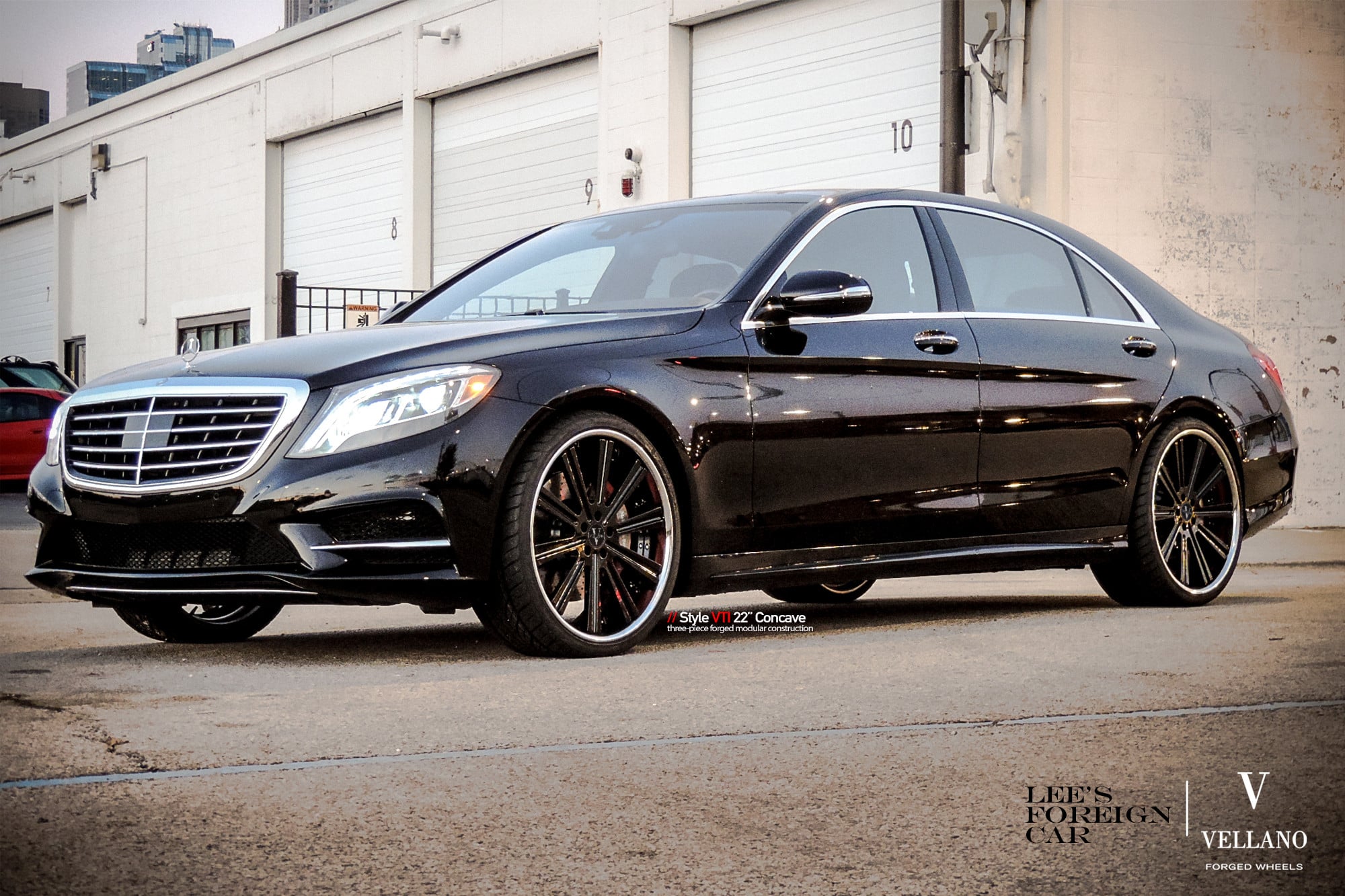 Black Mercedes S-Class with Aftermarket Headlights - Photo by Vellano