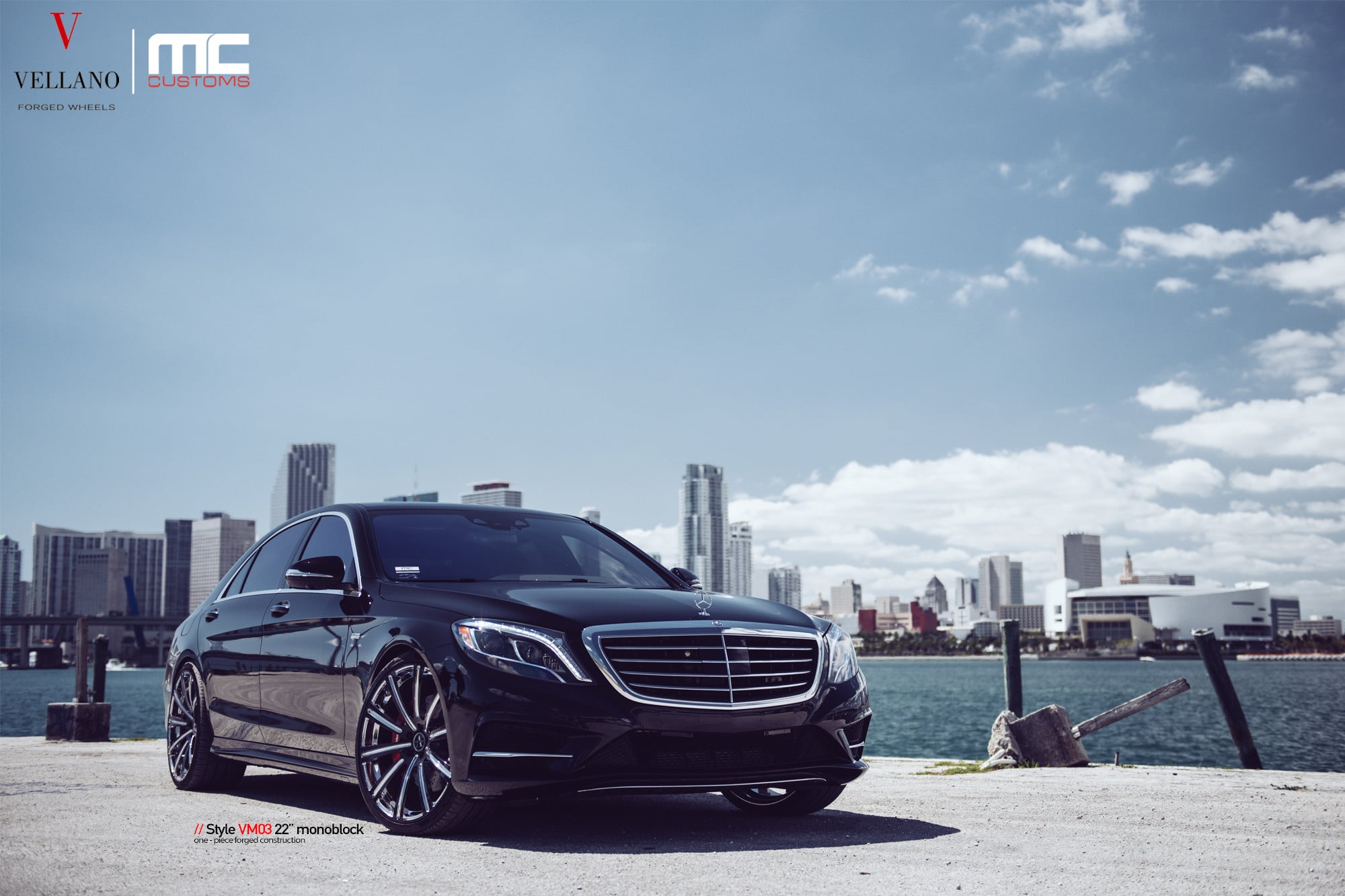 Black Mercedes S-Class with DRL-Bar Headlights - Photo by Vellano