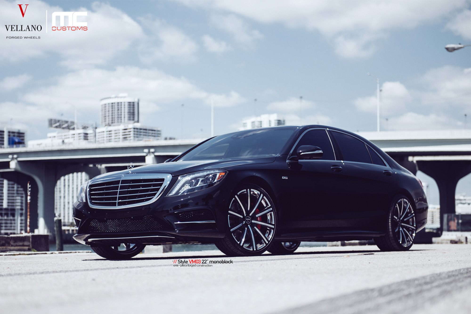 Aftermarket Front Lip on Black Mercedes S-Class - Photo by Vellano