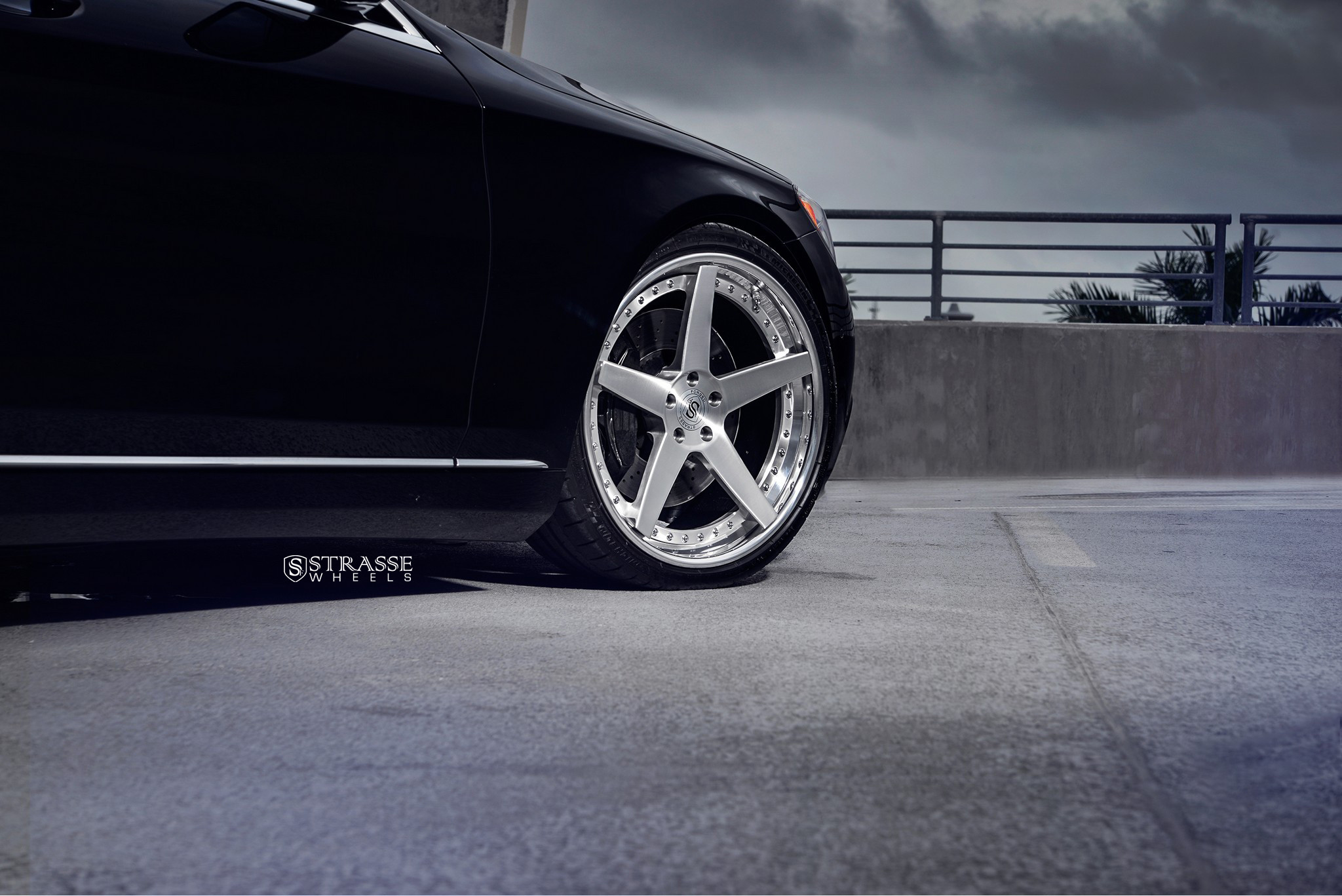 Polished Strasse Rims on Black Mercedes S-Class - Photo by Strasse Forged