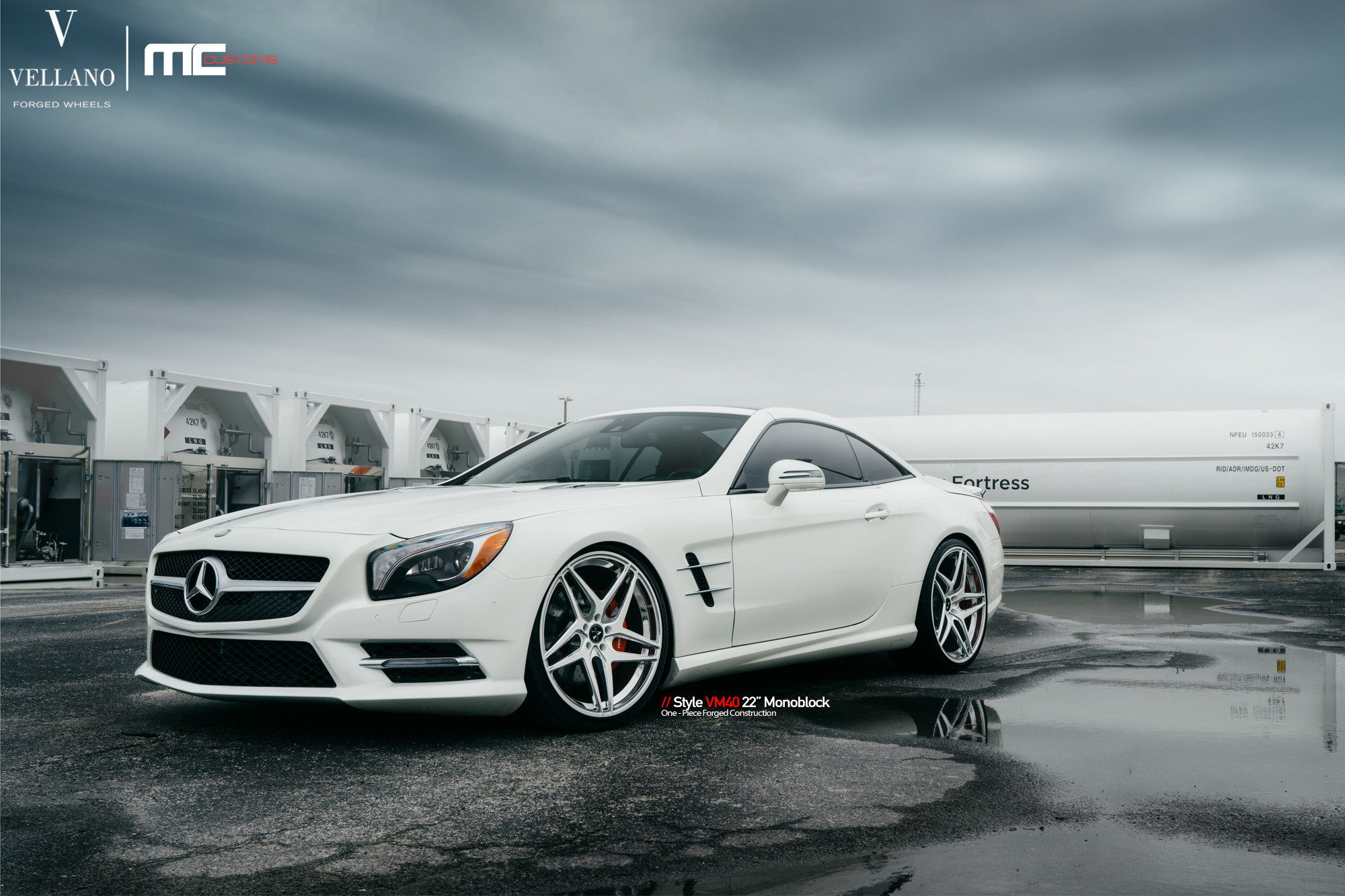 Custom Headlights on White Mercedes SL Class - Photo by Vellano