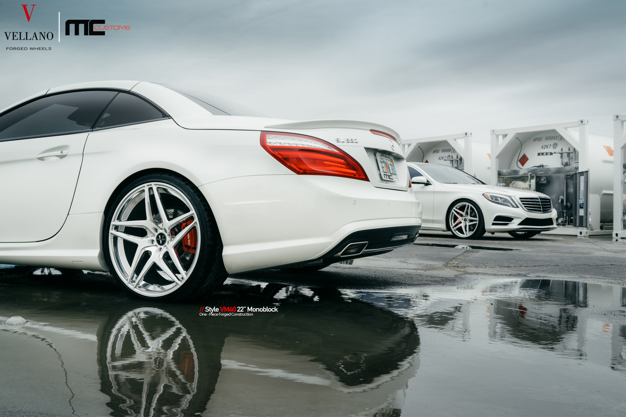 Rear Lip Spoiler on White Mercedes SL Class - Photo by Vellano
