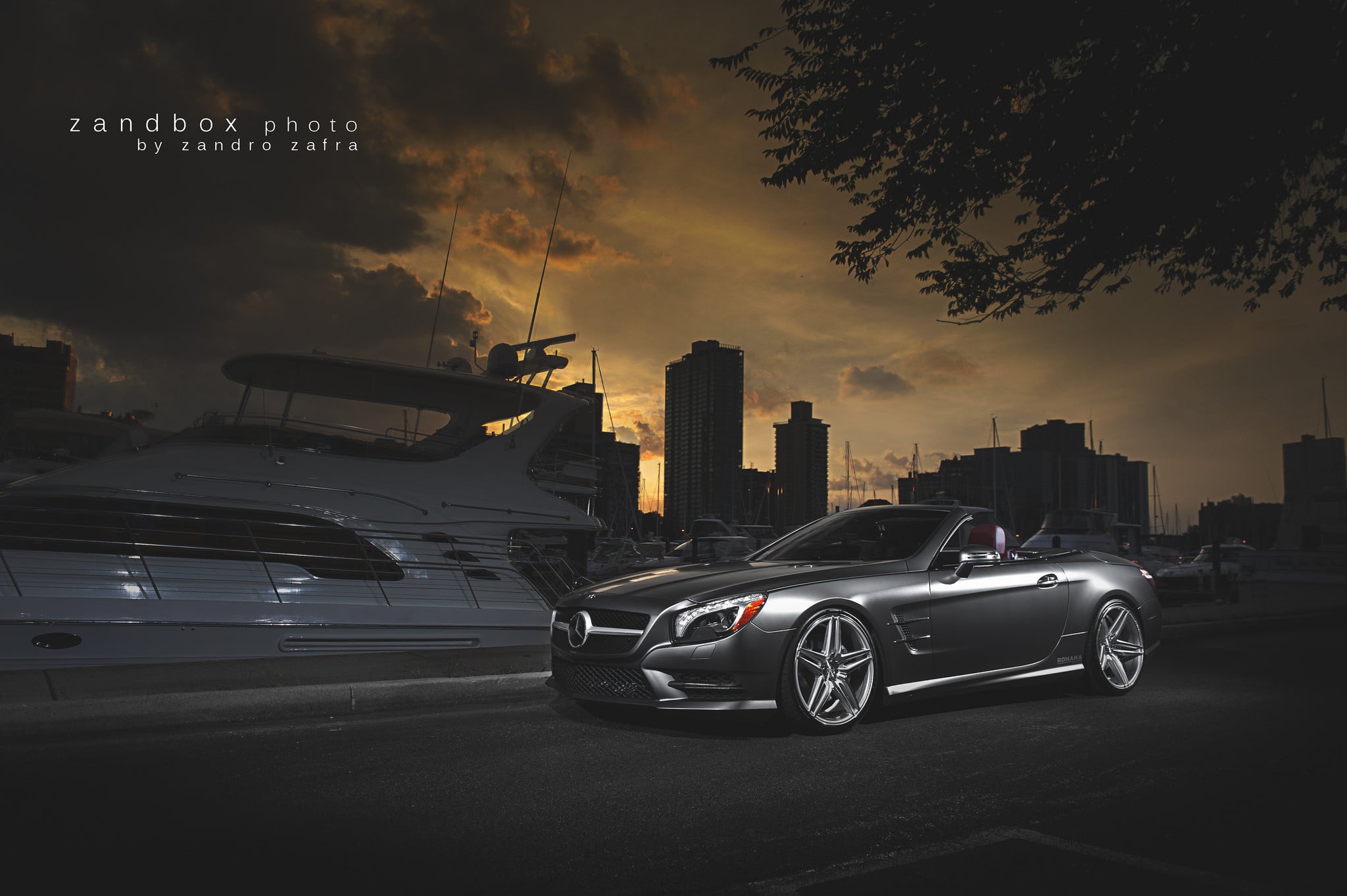 Custom LED Headlights on Gray Convertible Mercedes SL Class - Photo by zandbox