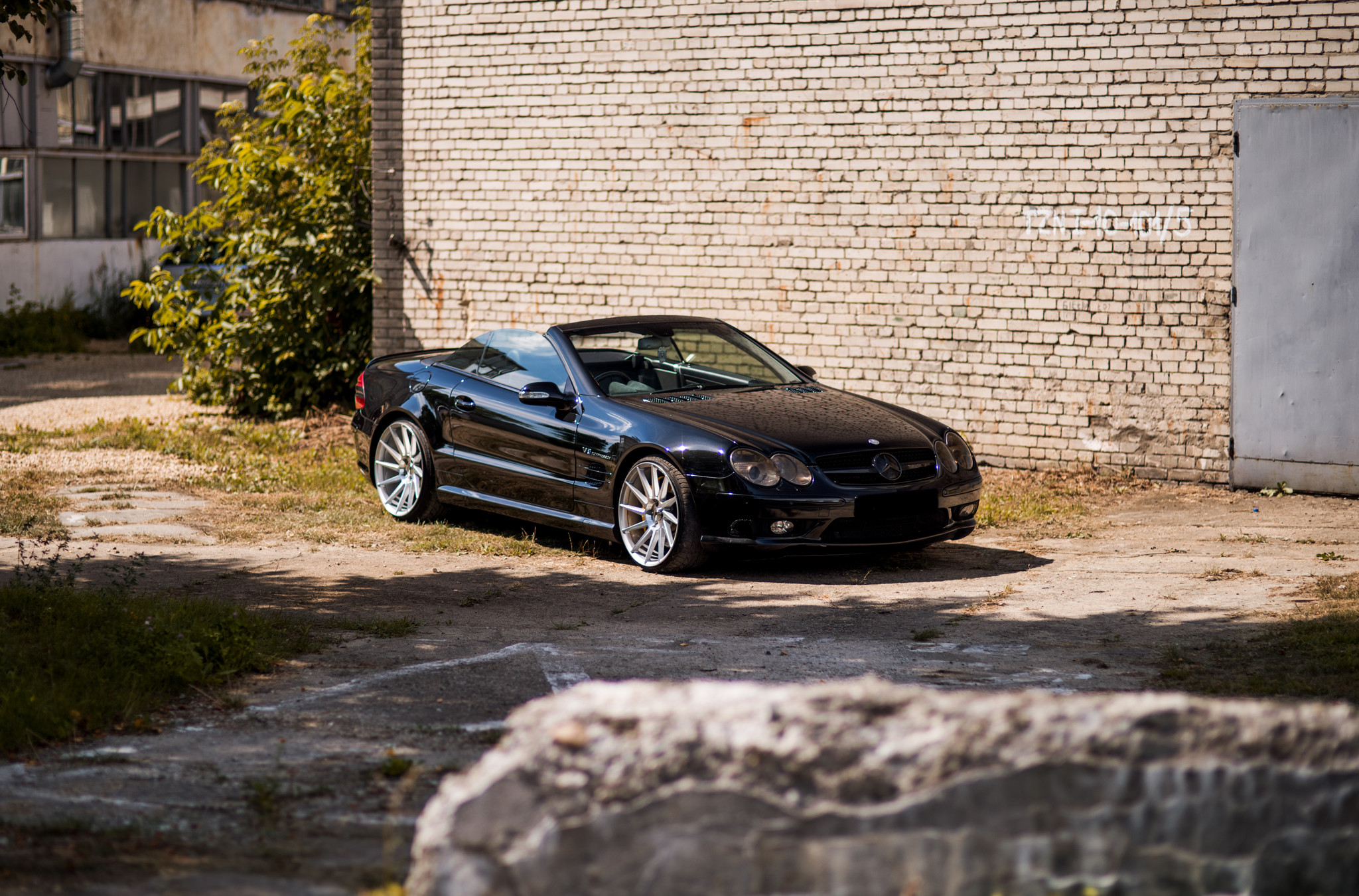 Black Convertible Mercedes SL Class with Dark Smoke Headlights - Photo by JR Wheels