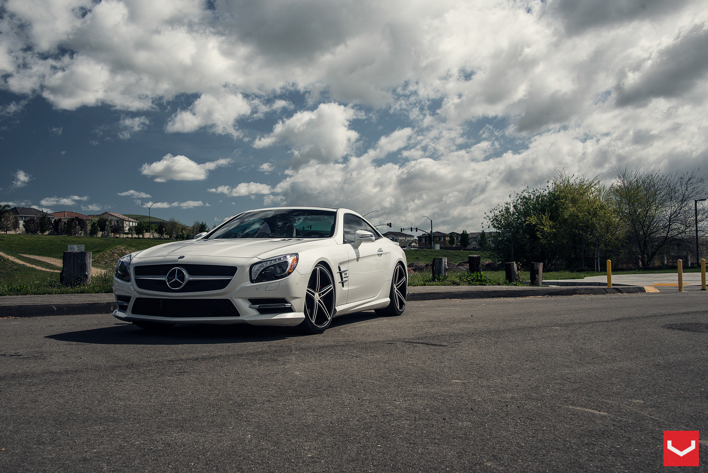Custom Hood with Air Vents on White Mercedes SL Class - Photo by Vossen