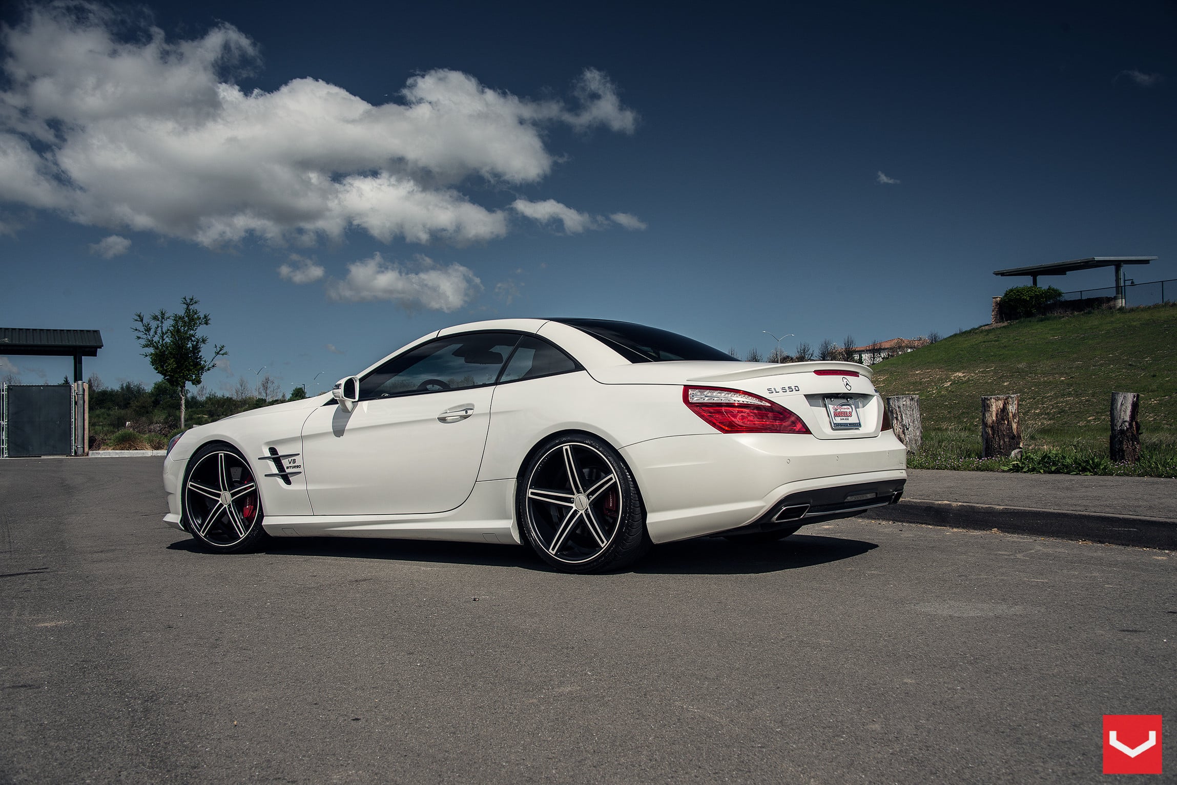 White Mercedes SL Class Rear Lip Spoiler - Photo by Vossen