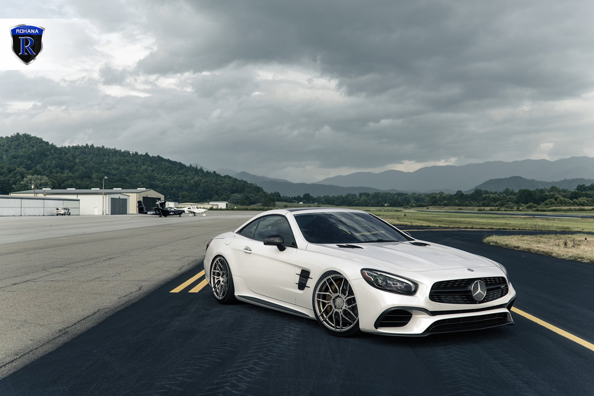 Aftermarket Front Bumper on White Mercedes SL Class - Photo by Rohana Wheels