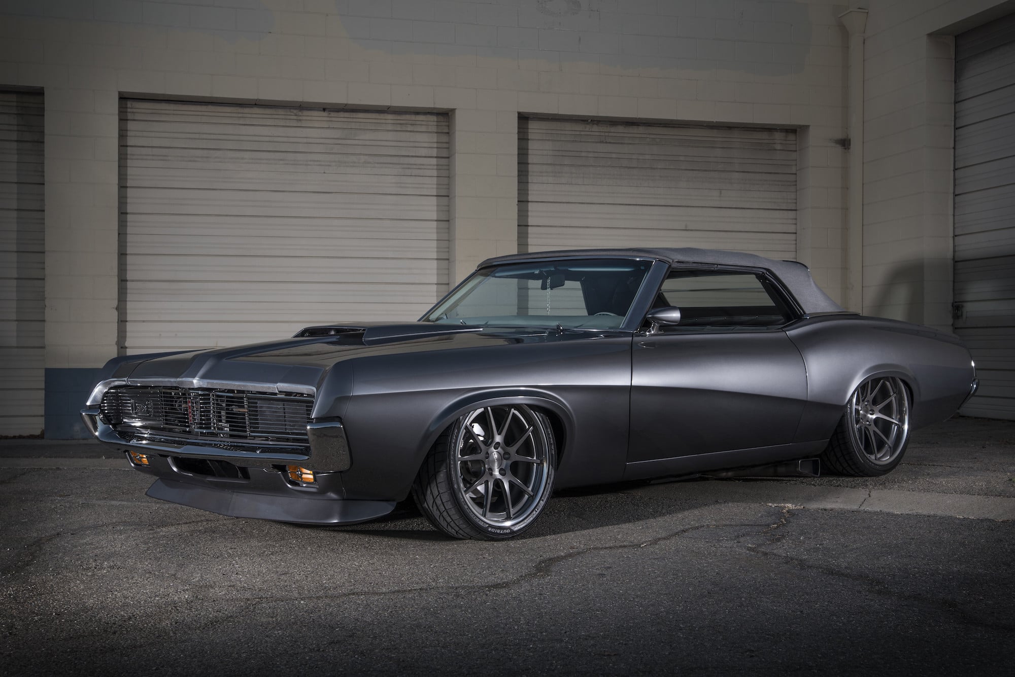 Black Mercury Cougar with Aftermarket Vented Hood - Photo by Forgeline Motorsports