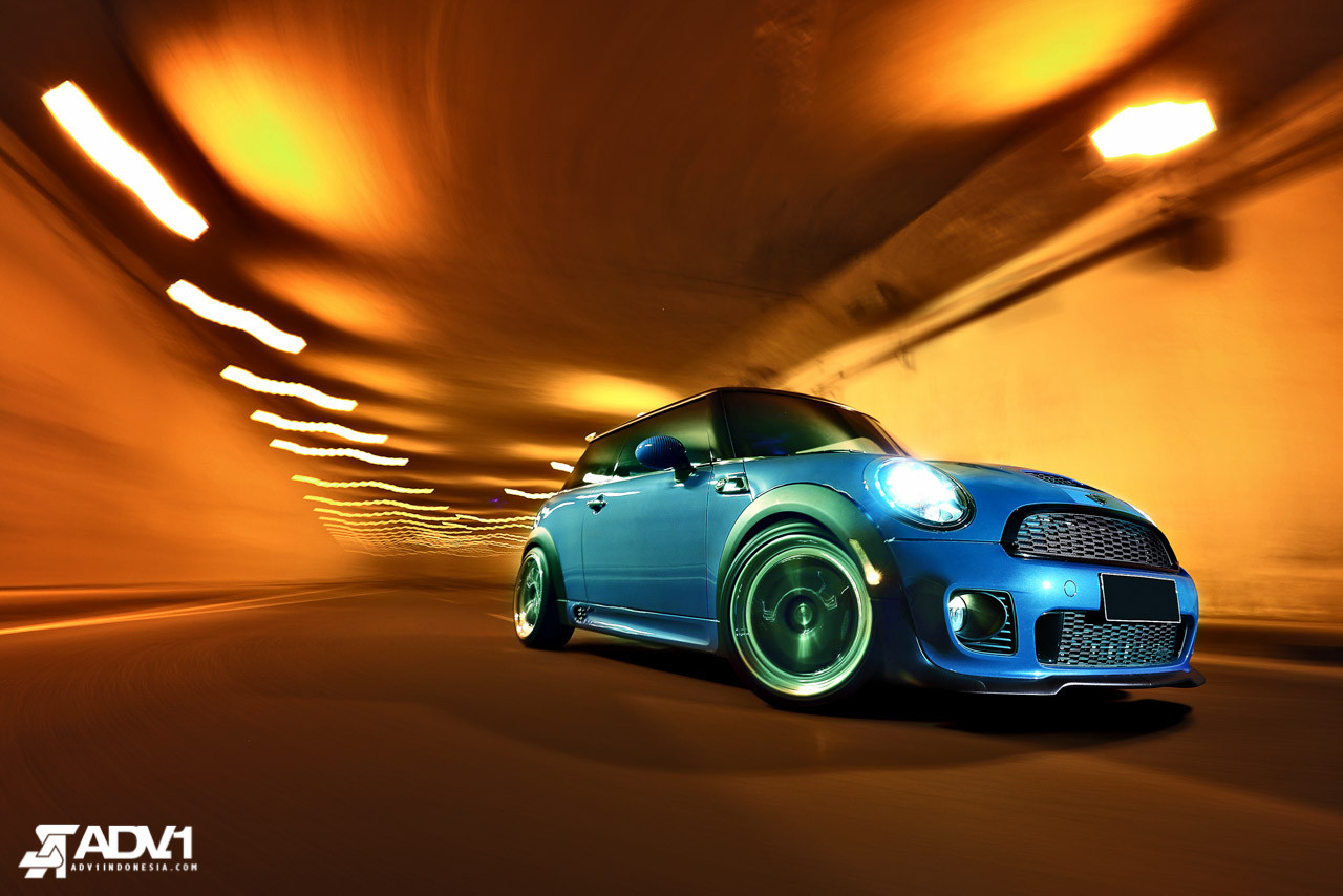 Blue Mini Cooper with Custom Front Lip - Photo by ADV.1