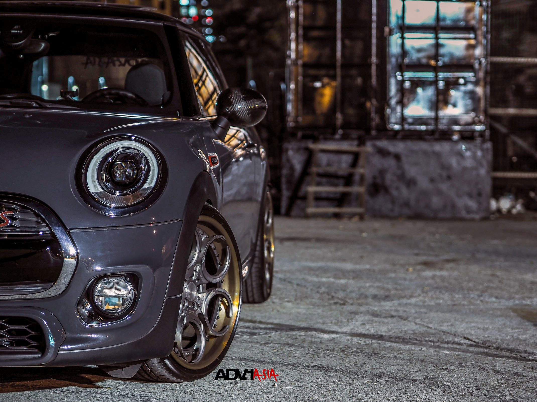 Custom Blue Mini Cooper with Titanium ADV1 Rims - Photo by ADV.1