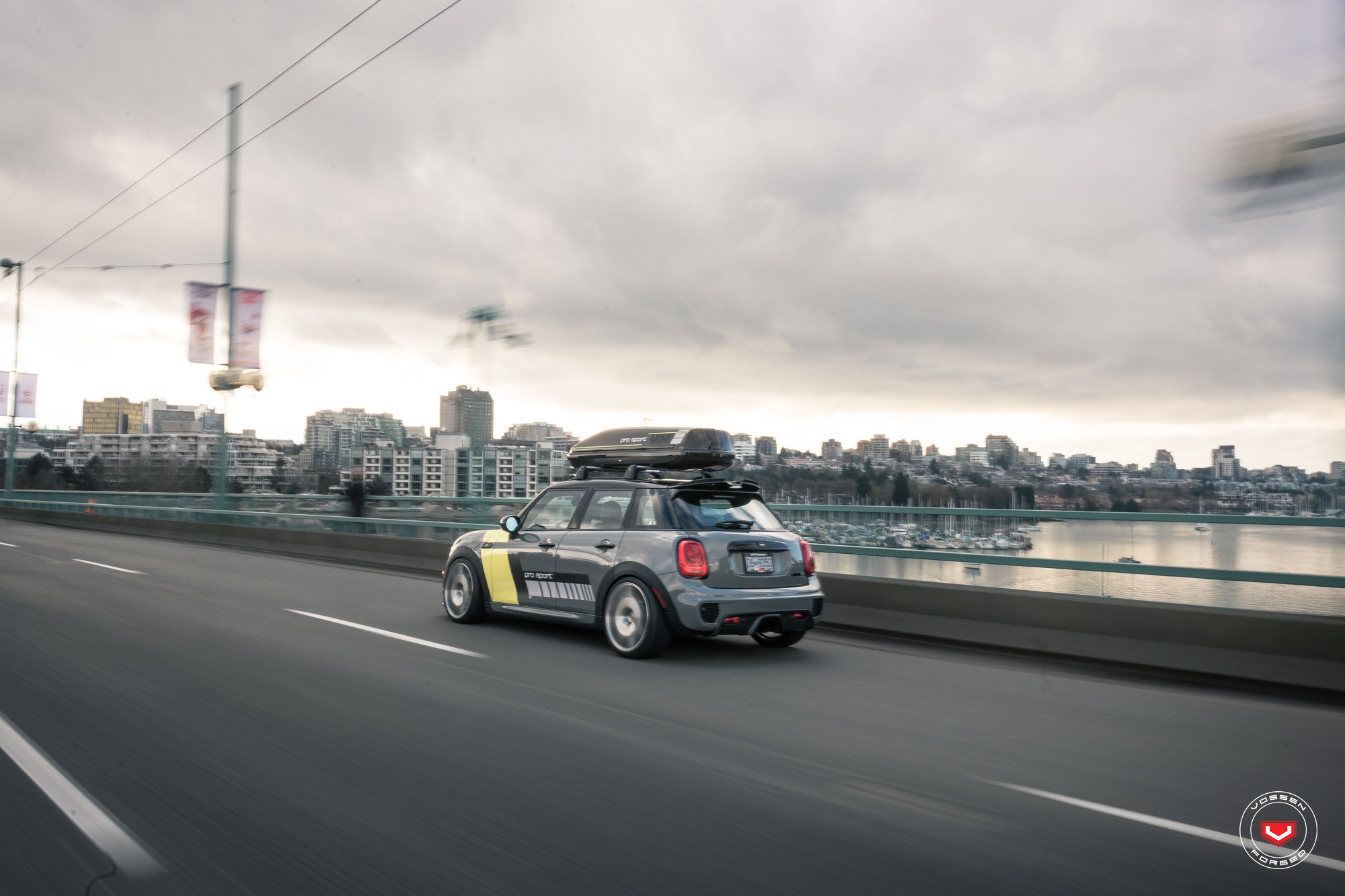 Gray Mini Cooper with Pro Sport Roof Rack - Photo by Vossen