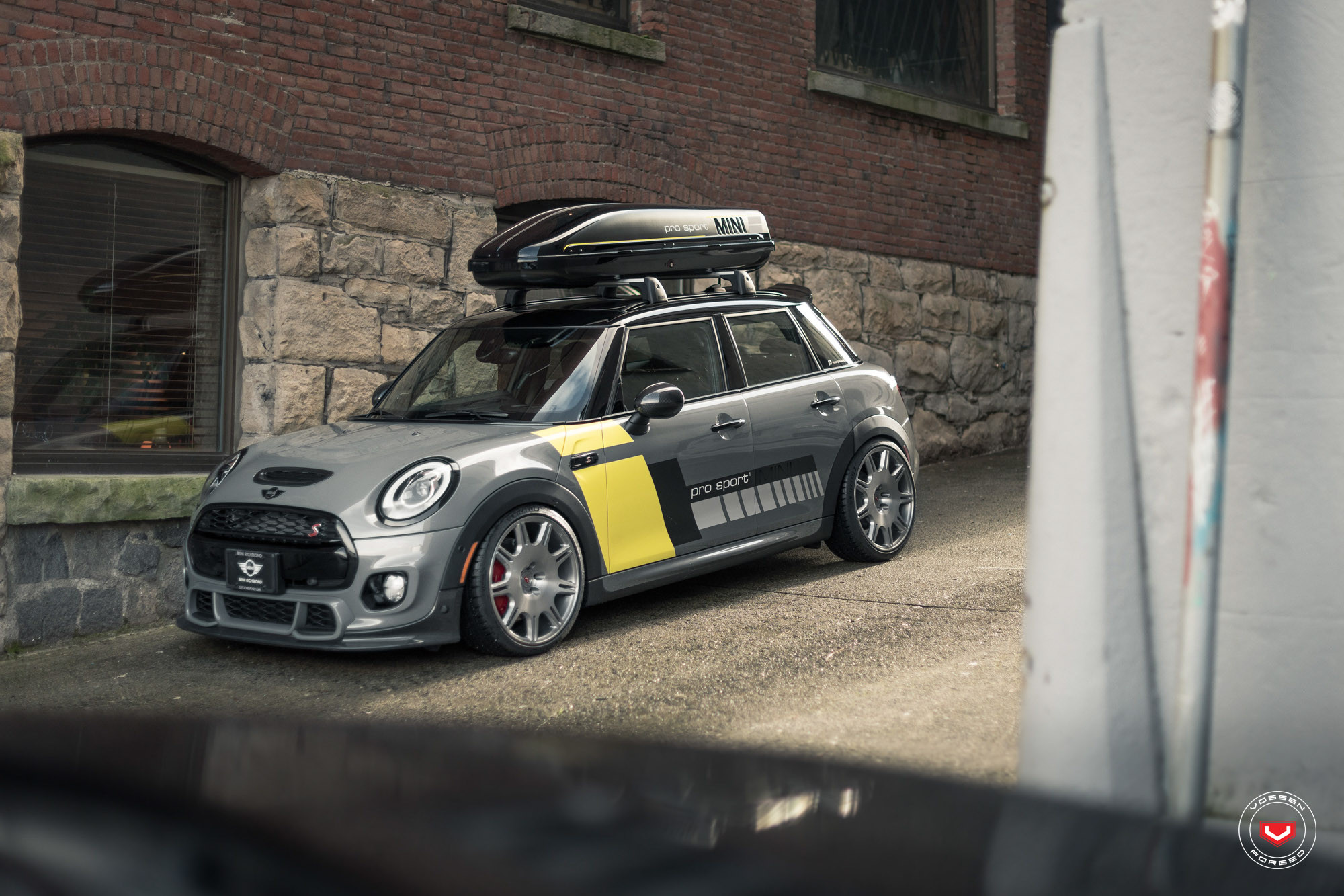 Aftermarket Halo Headlights on Gray Mini Cooper - Photo by Vossen