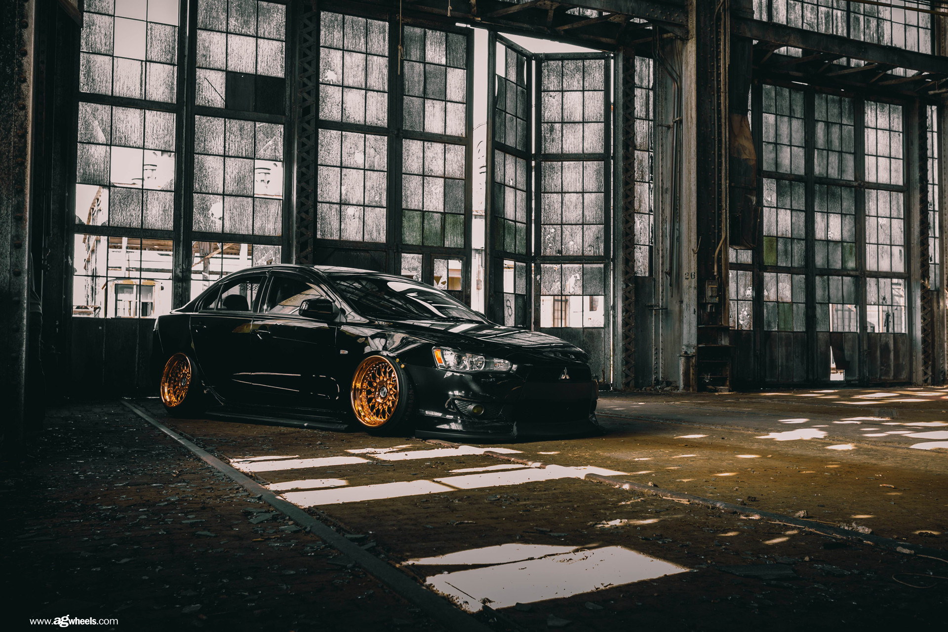 Custom Black Stanced Mitsubishi Evolution - Photo by Avant Garde Wheels
