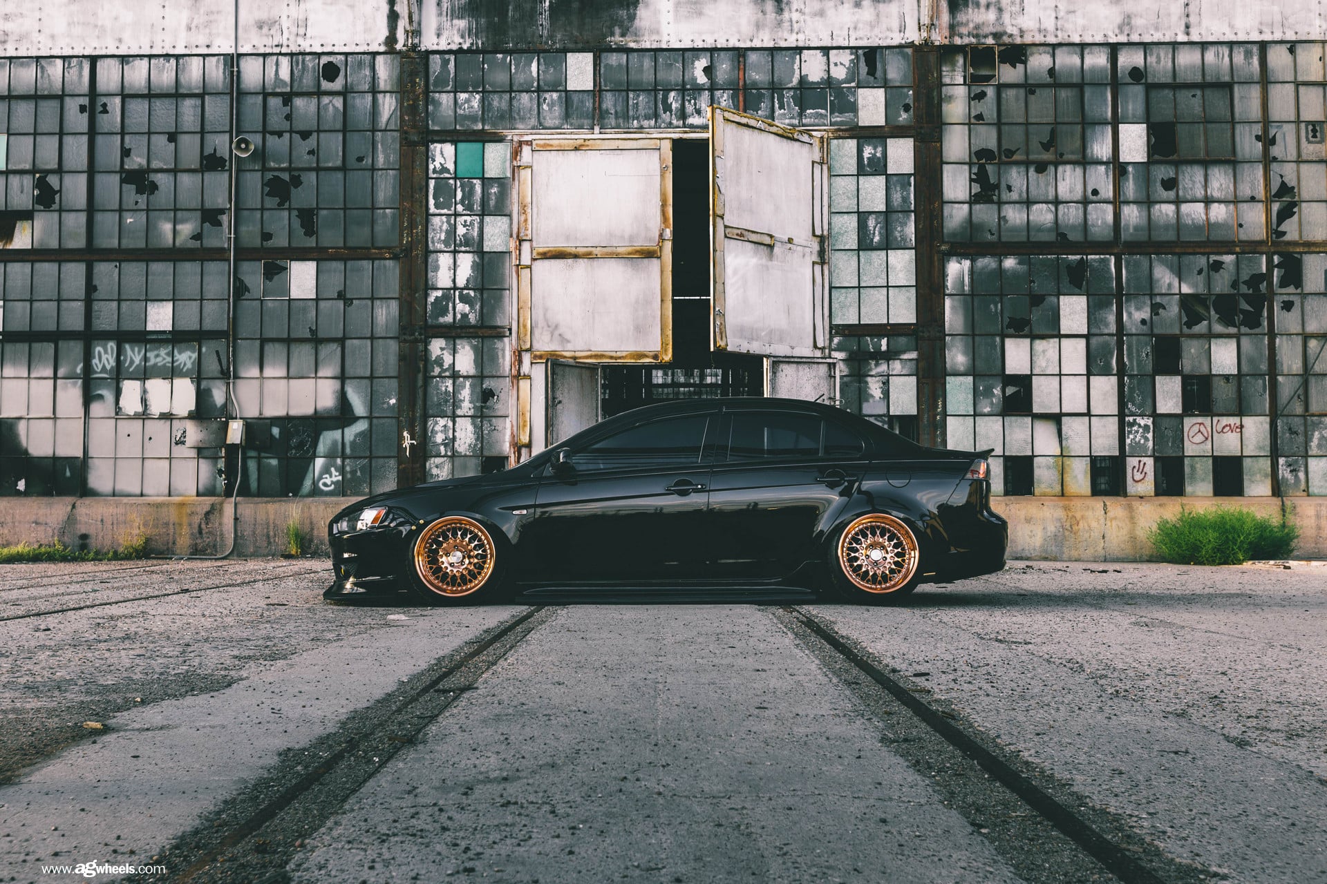 Avant Garde Rims on Black Stanced Mitsubishi Evolution - Photo by Avant Garde Wheels